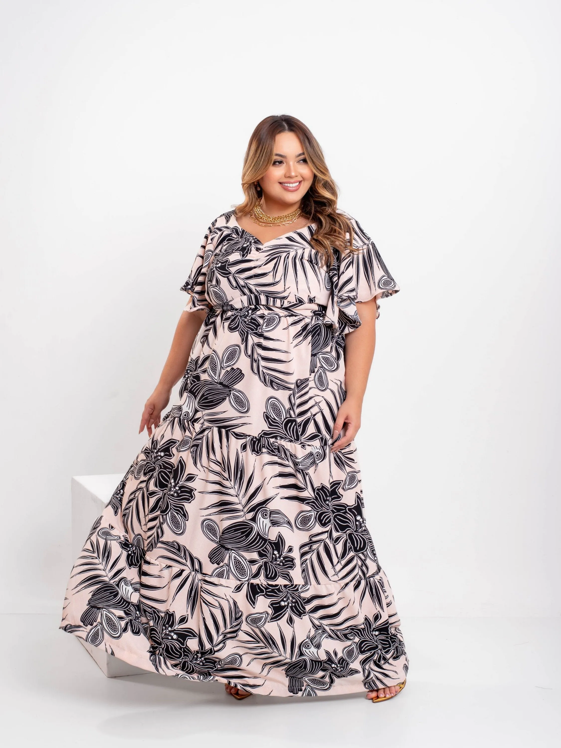 Vestido longo Plus Size estampado