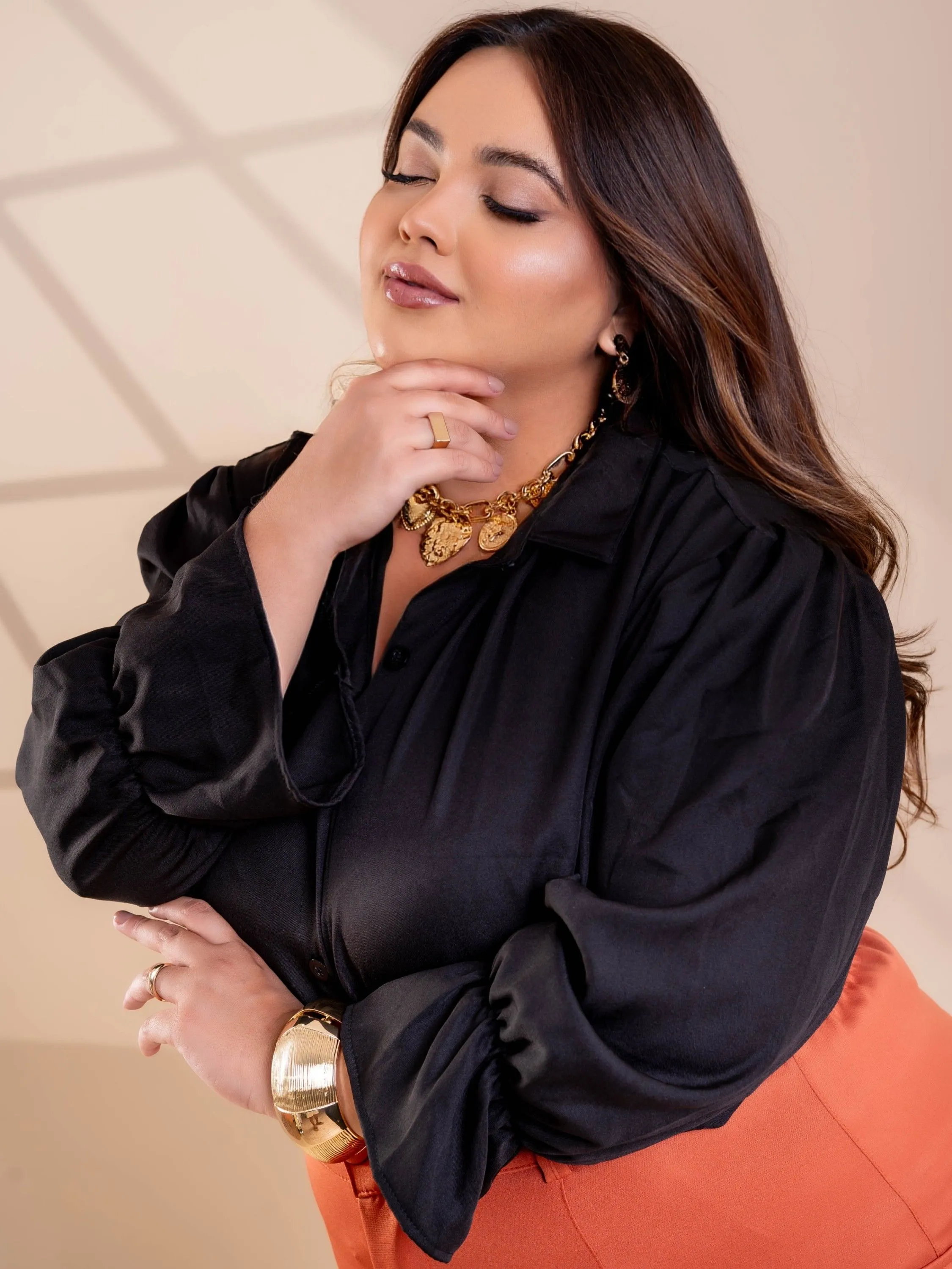 Camisa social preta Plus Size