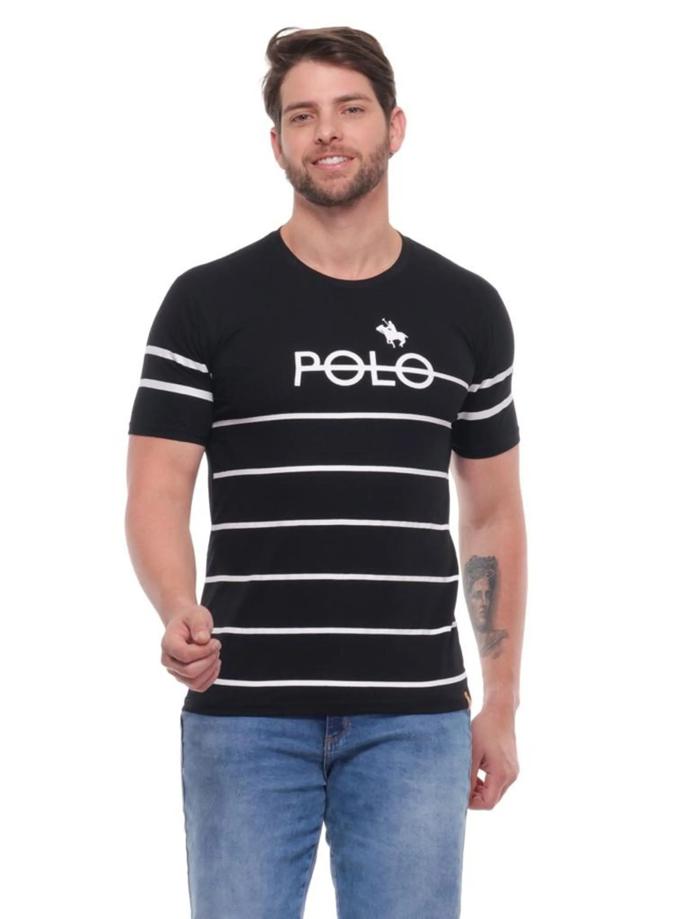 Camiseta masculina algodão listrada