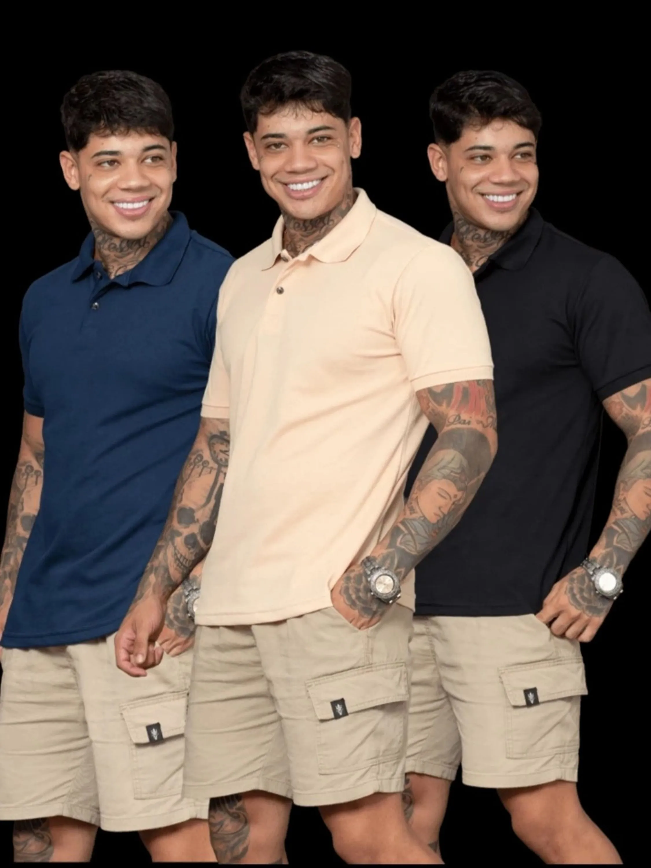 Camisa G/Polo Masculina Algodão Bordada