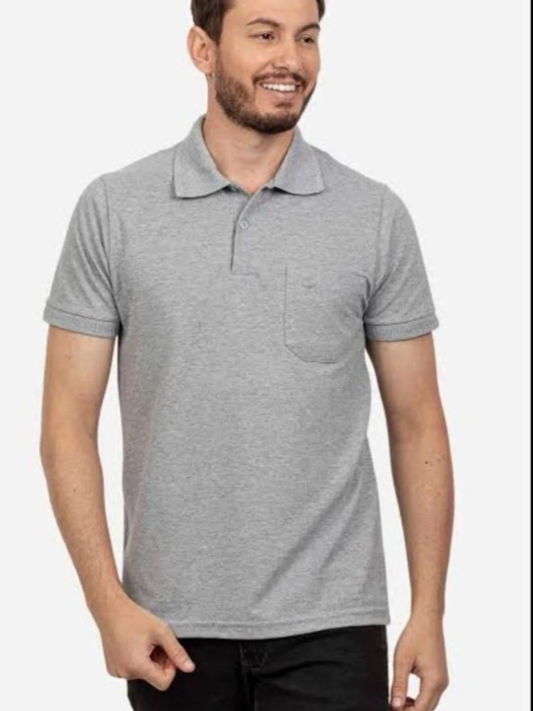 Camiseta G/Polo Masculina Piquet c/Bolso