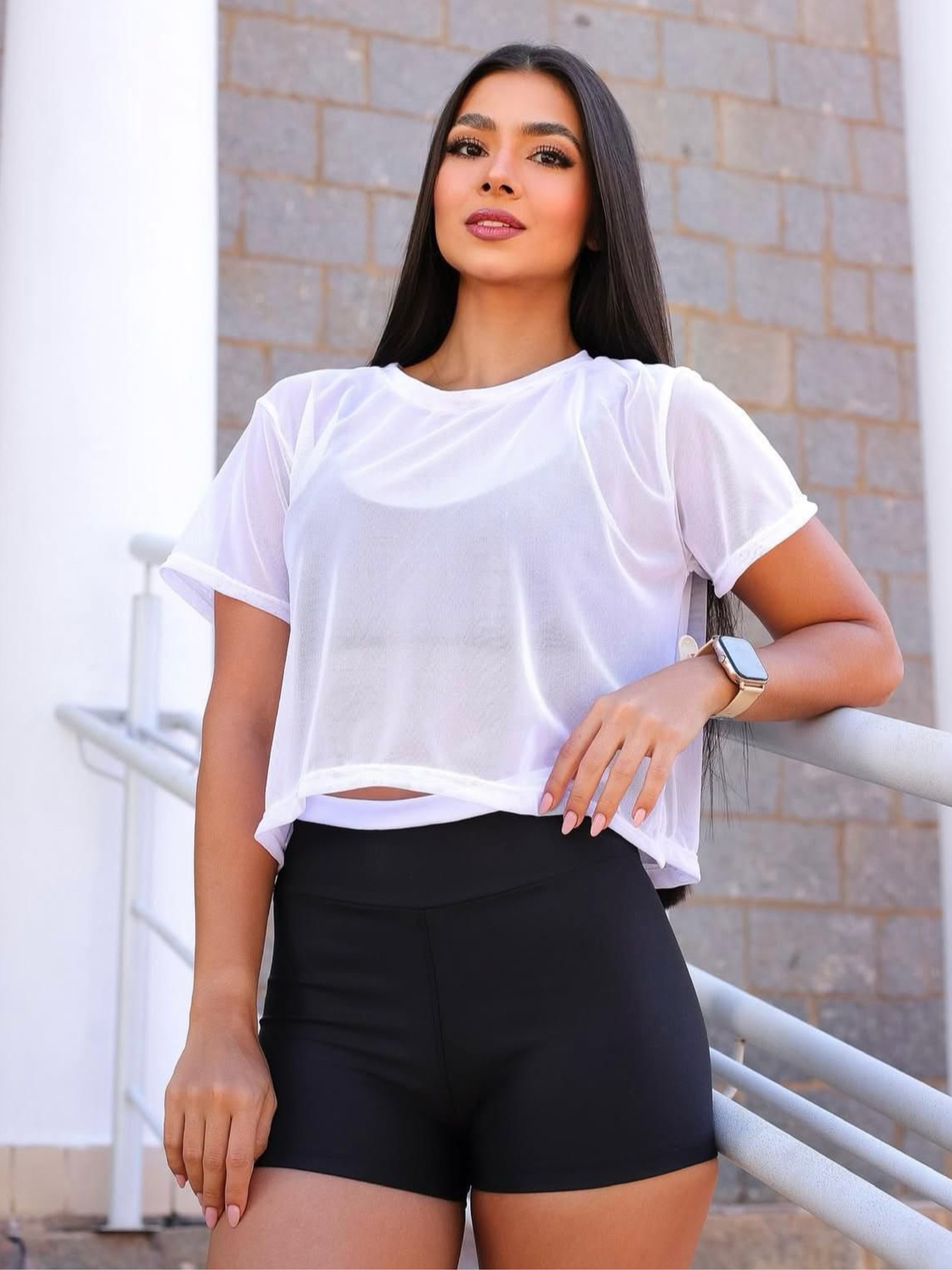 Cropped Transparente Tule Feminino Academia Premium