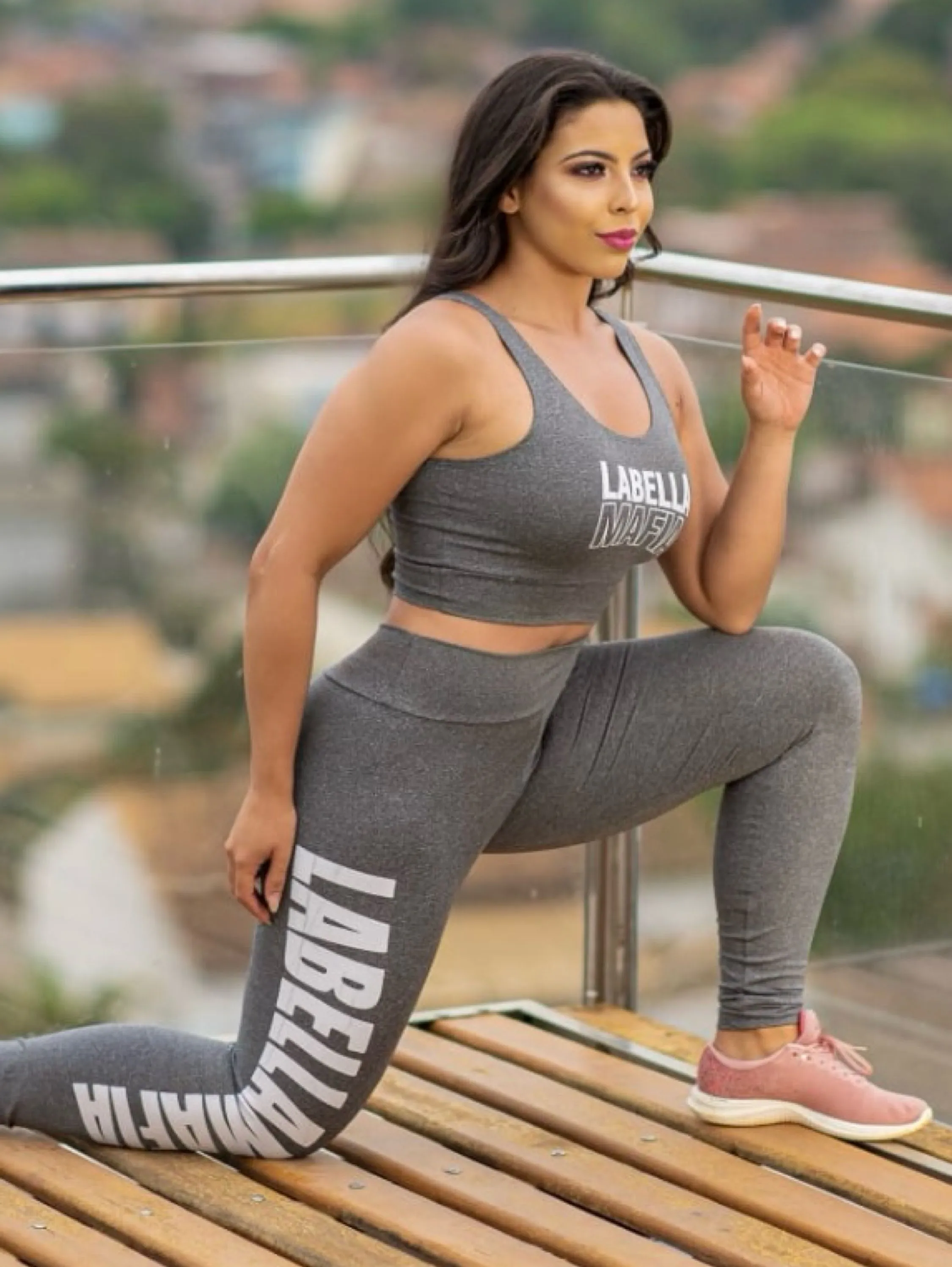 Conjunto moda fitness feminino calça e top premium