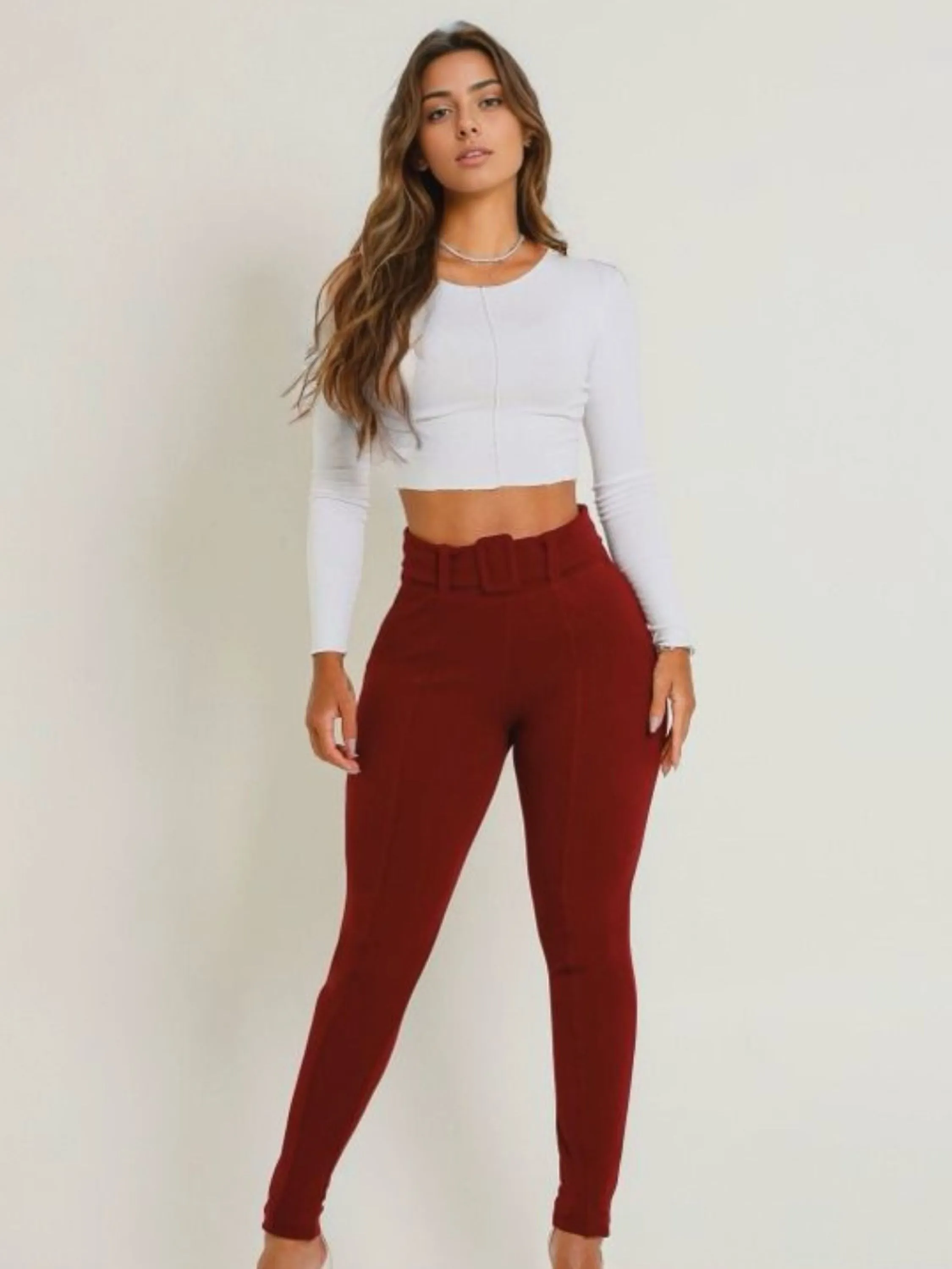 Calça montaria feminina com cinto moda social premium