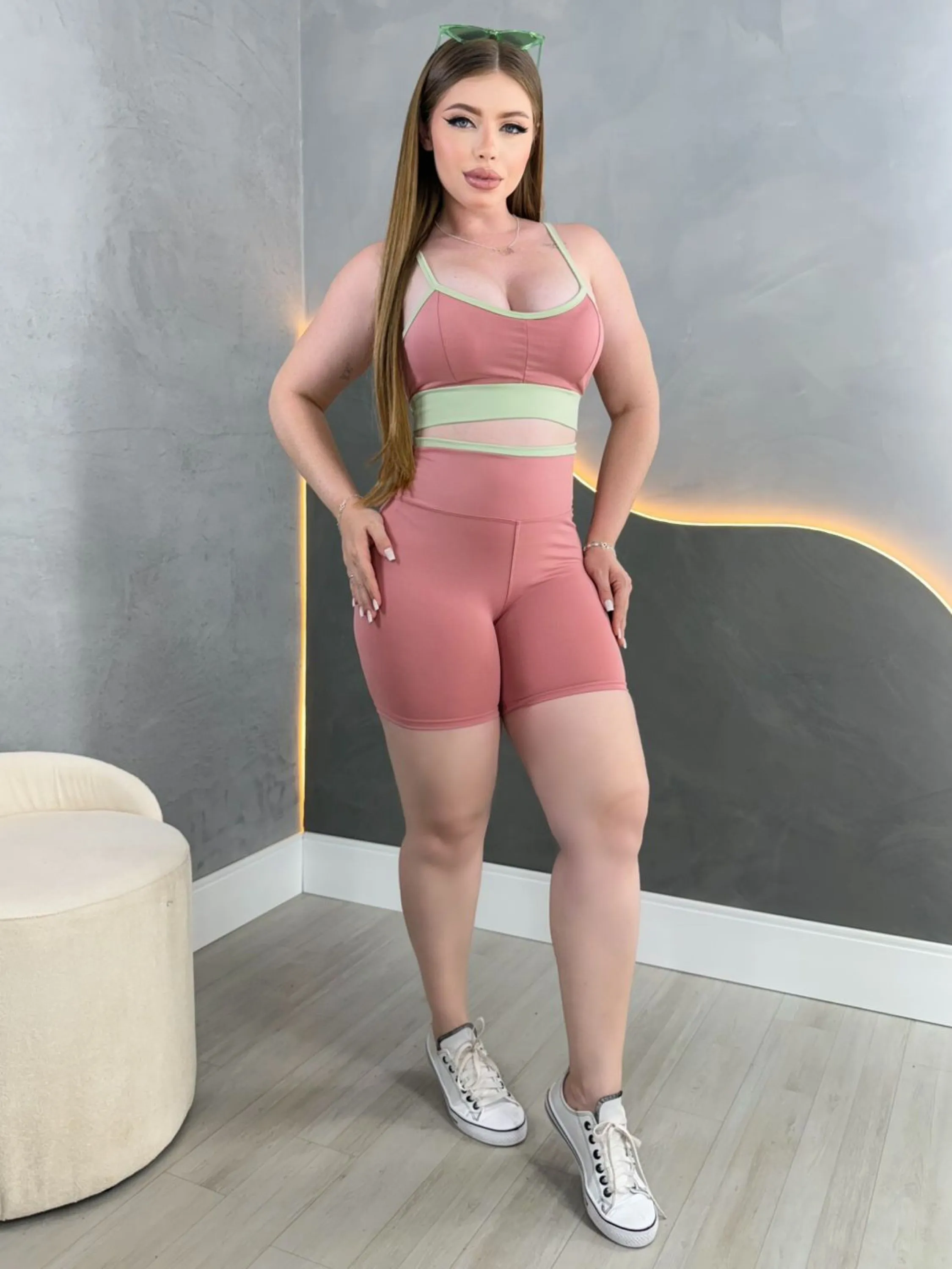 Conjunto short bicolor com top premium luxo