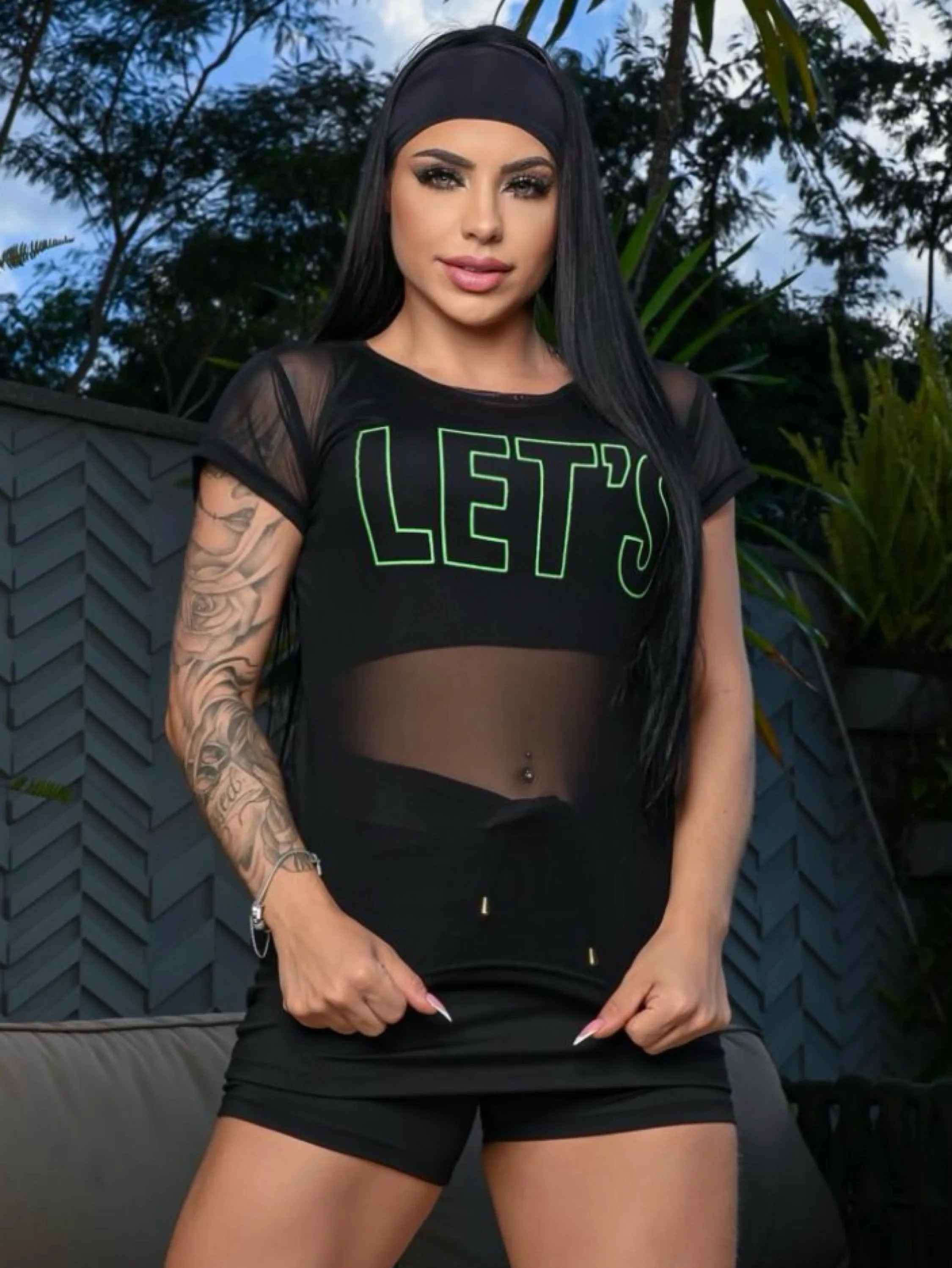 Blusa de tule manga curta feminina para treinar moda fitness fashion