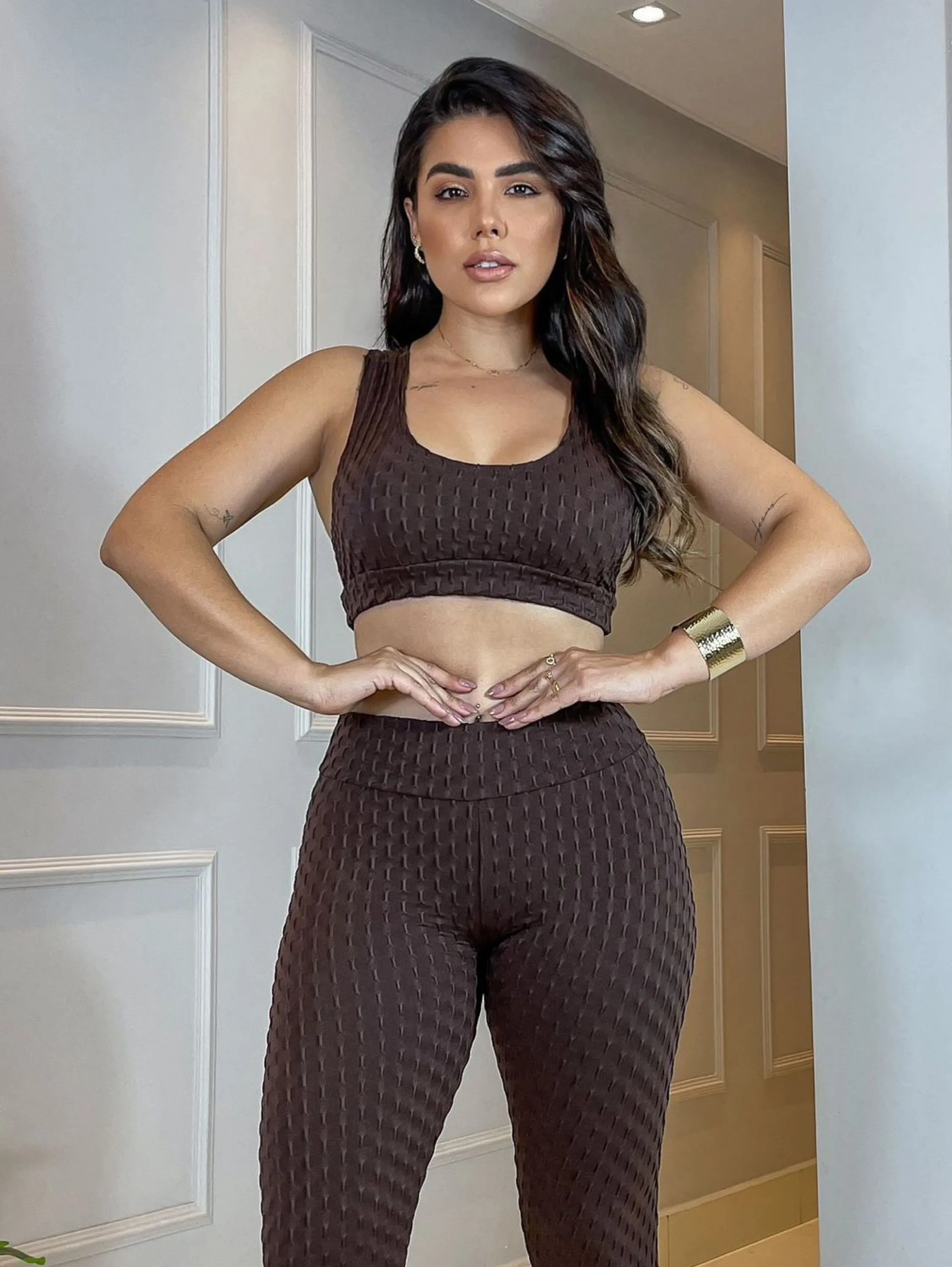 Conjunto feminino calça jacar moda fitness de academia