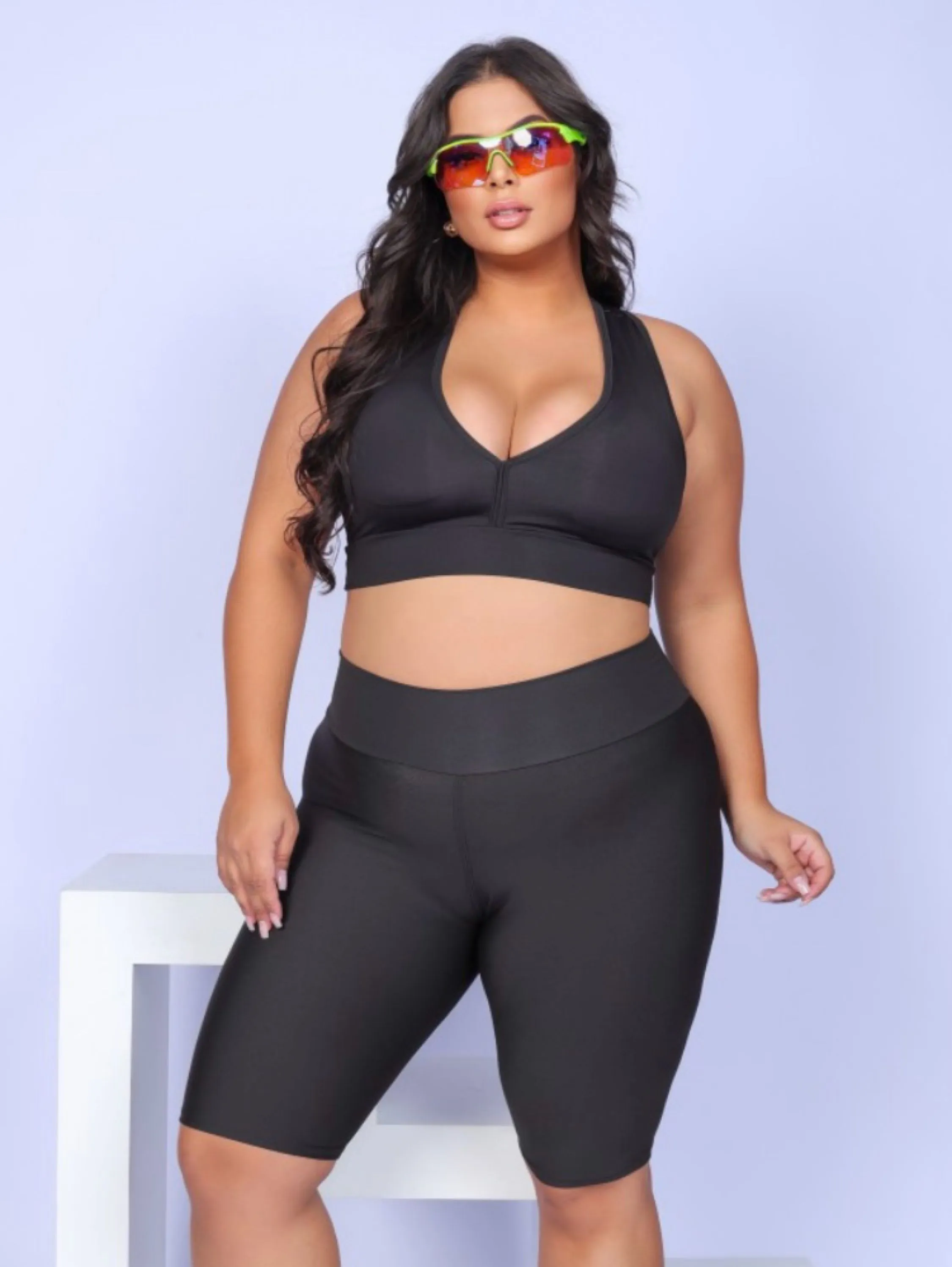 Conjunto feminino plus size bermuda ciclista e top no suplex de alta qualidade