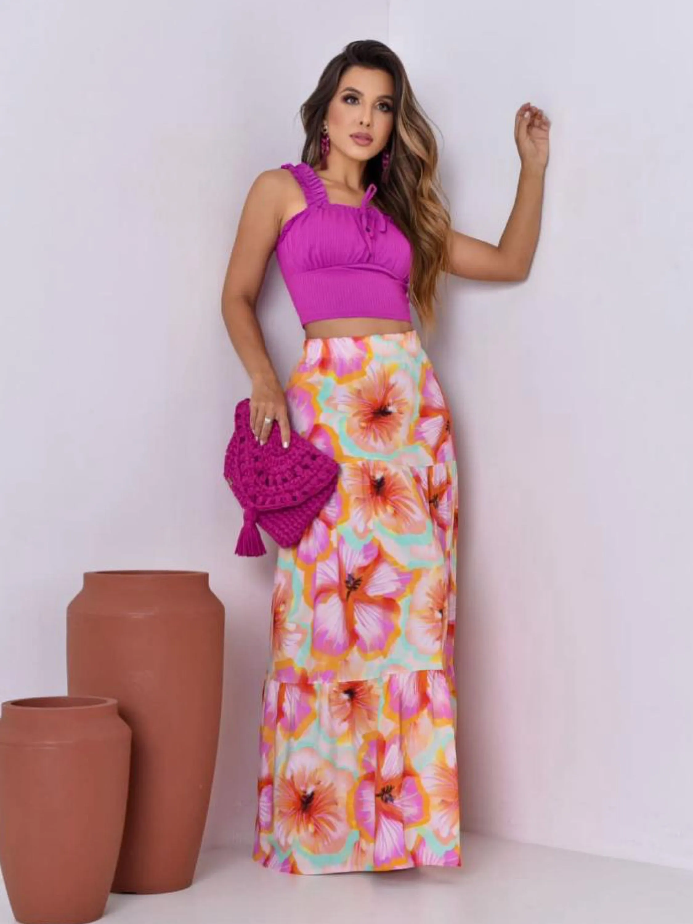 Saia longa feminina avulsa estampada social evangélica