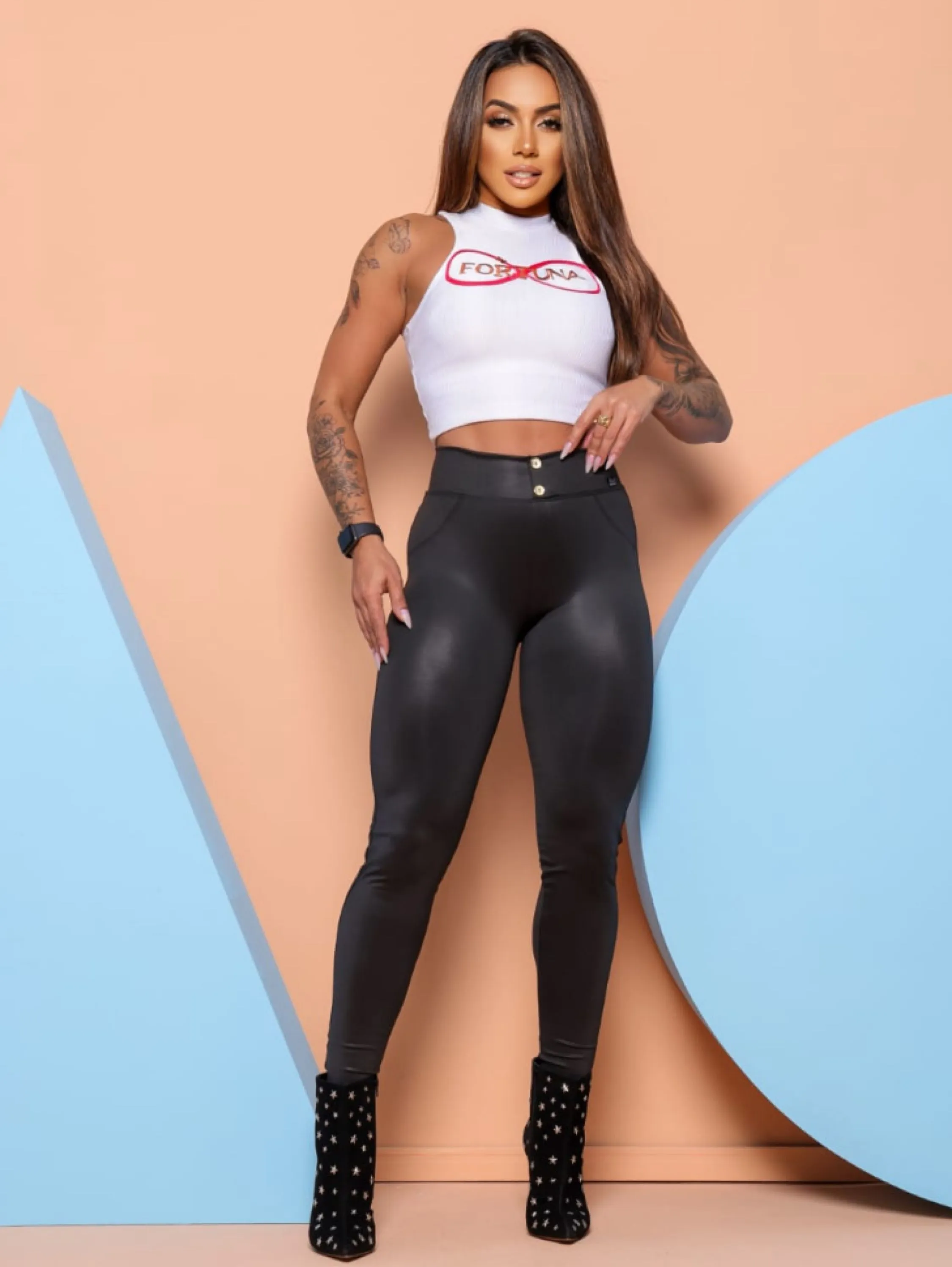 Calça feminina disco montaria cintura alta no suplex premium