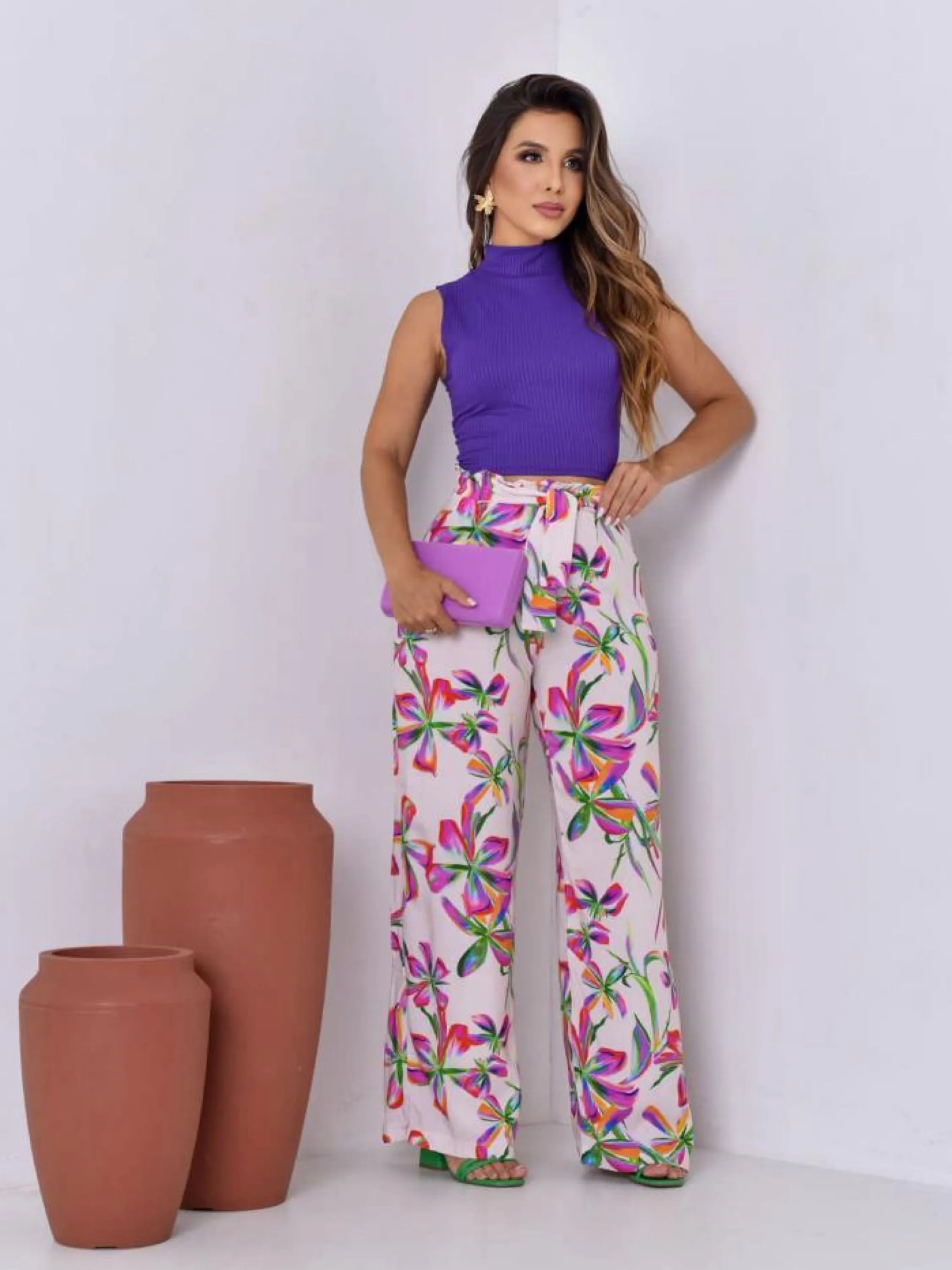 Calça feminina pantalona estampada modinha premium