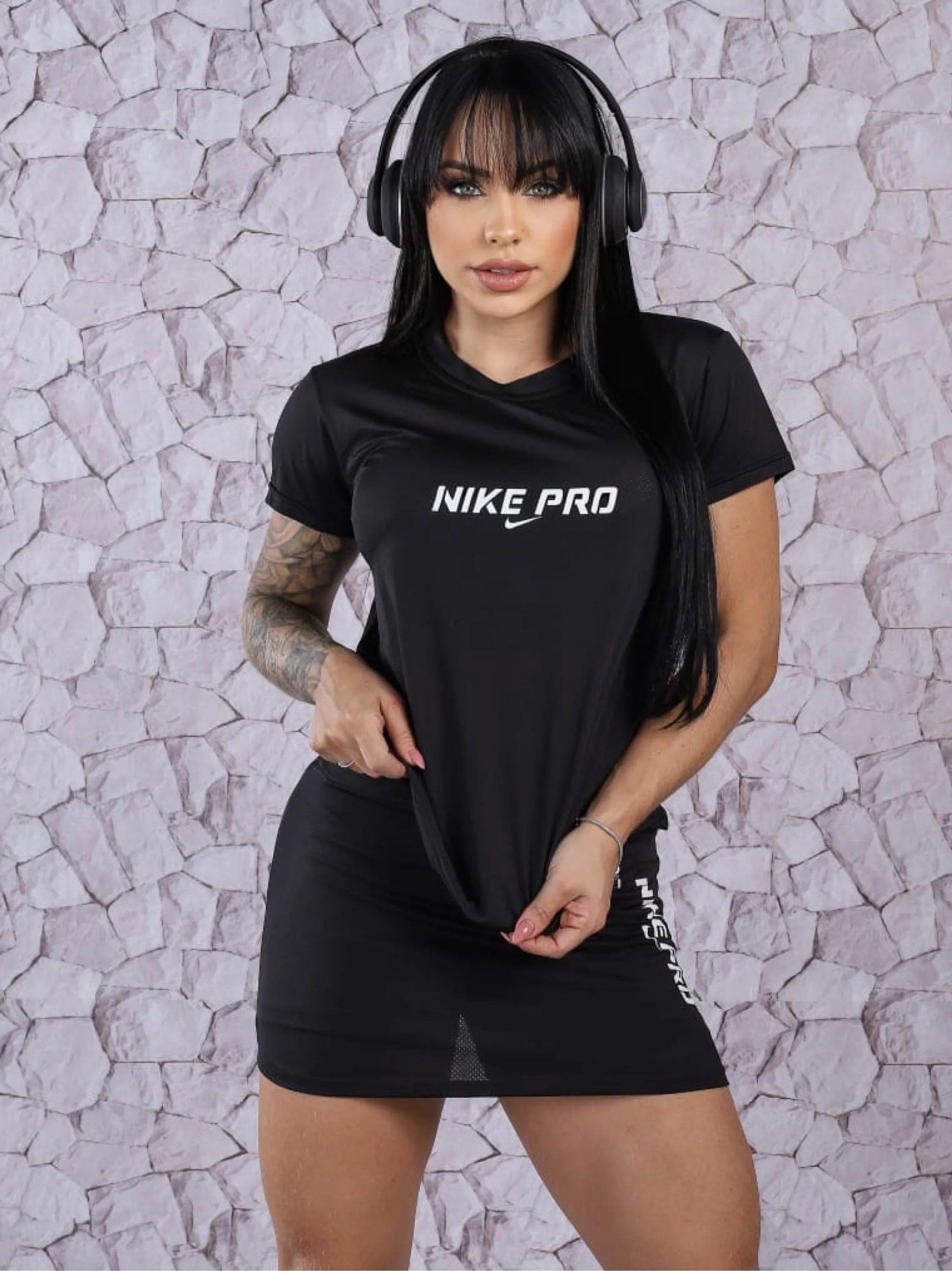 Conjunto feminino moda de academia fitness short saia e blusa premium