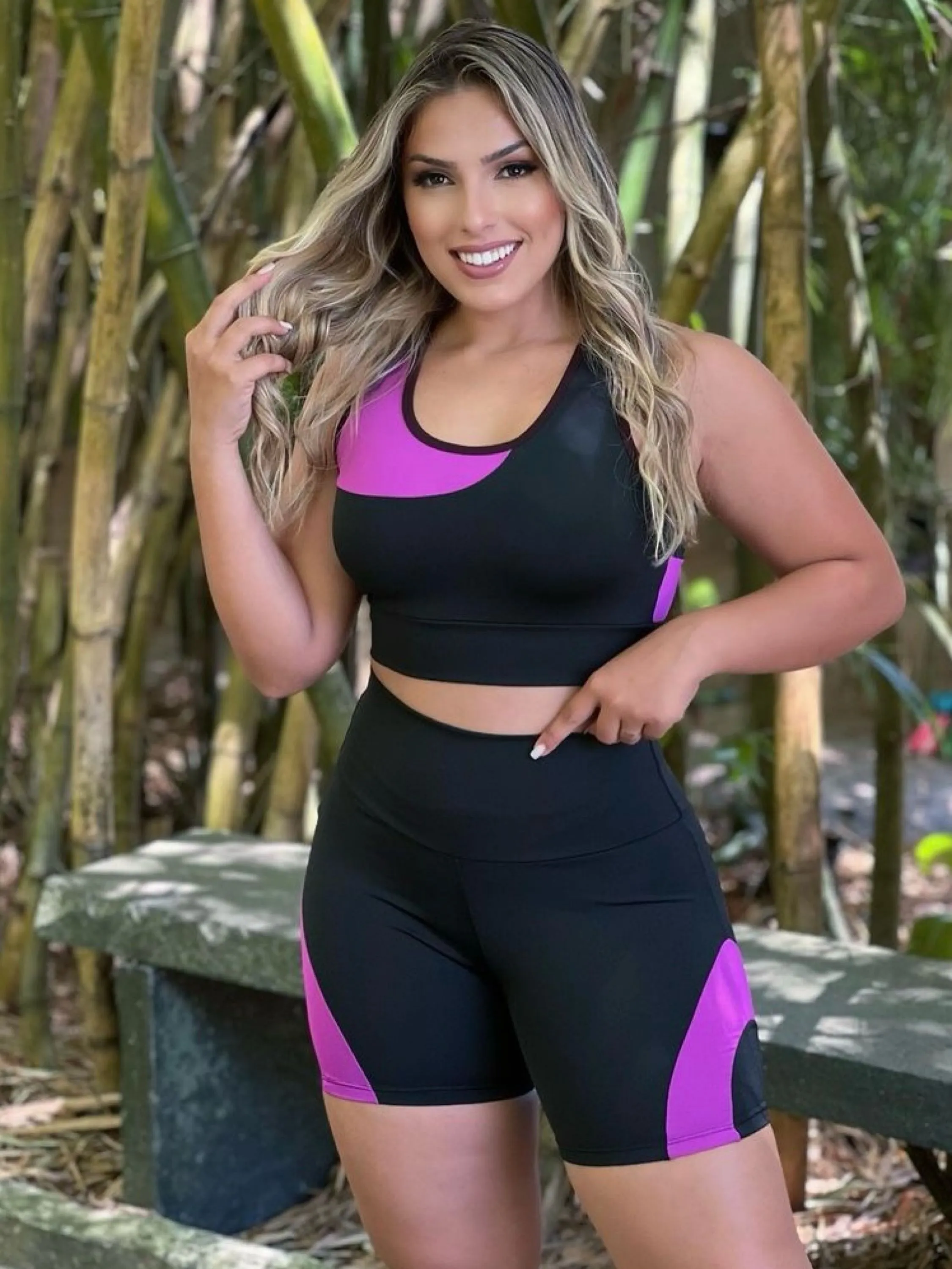 Conjunto fitness short feminino cintura alta premium moda de academia