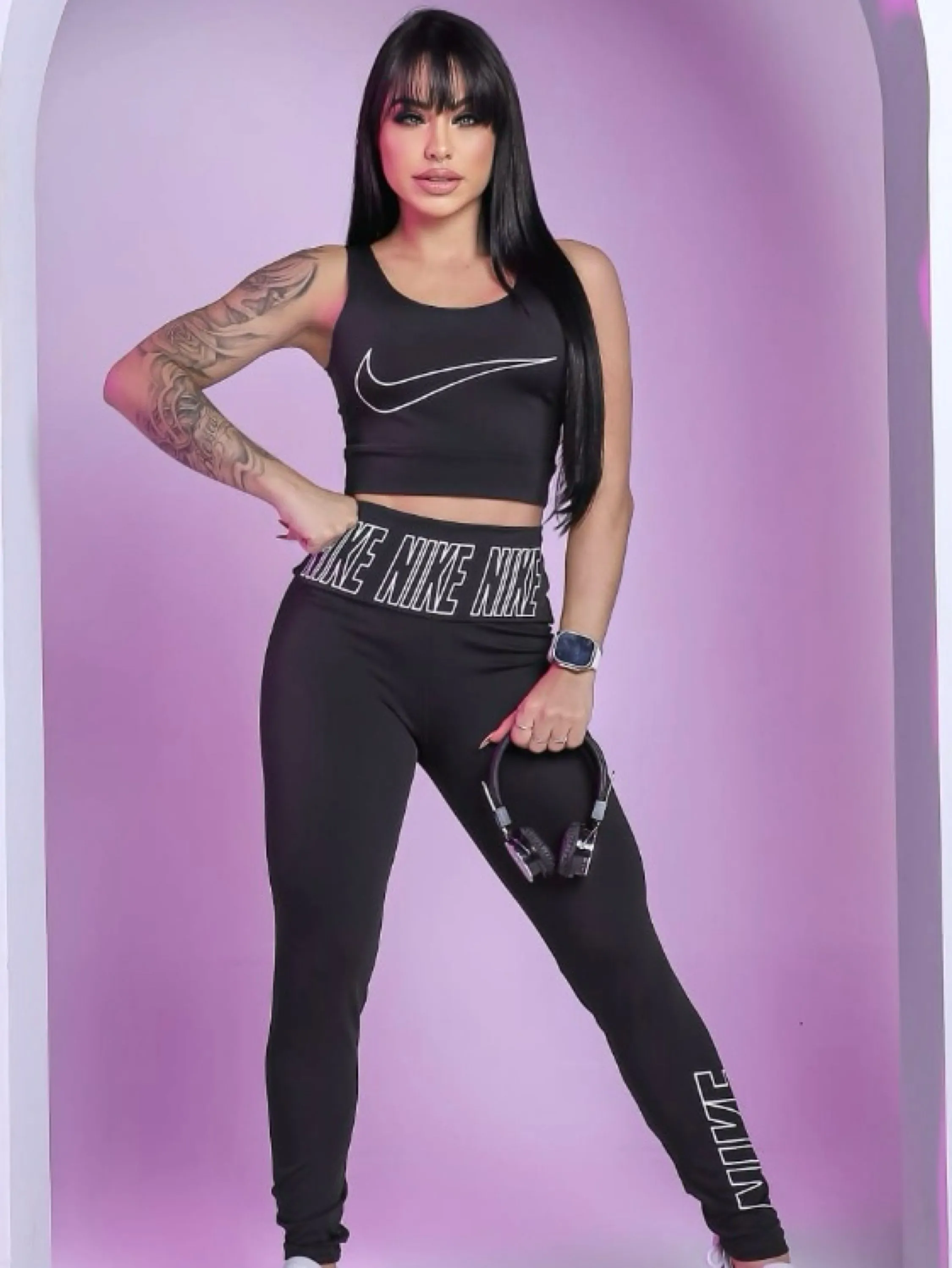 Conjunto calça e top fitness premium de alta qualidade moda de academia