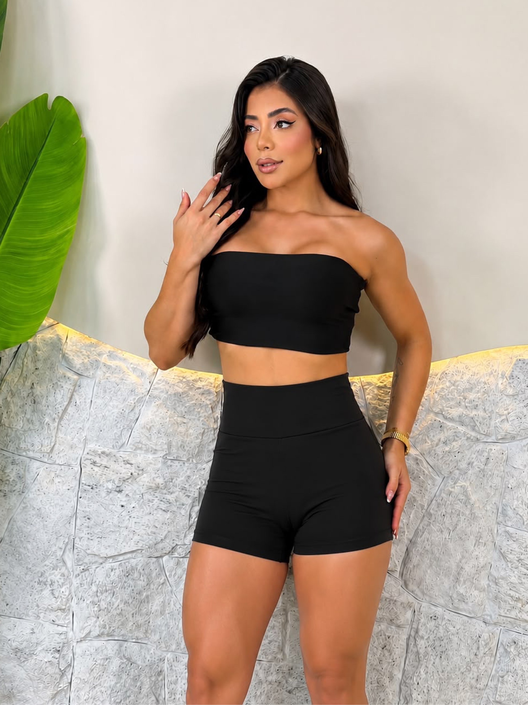 Conjunto Fitness Feminino Top Faixa e Short Power