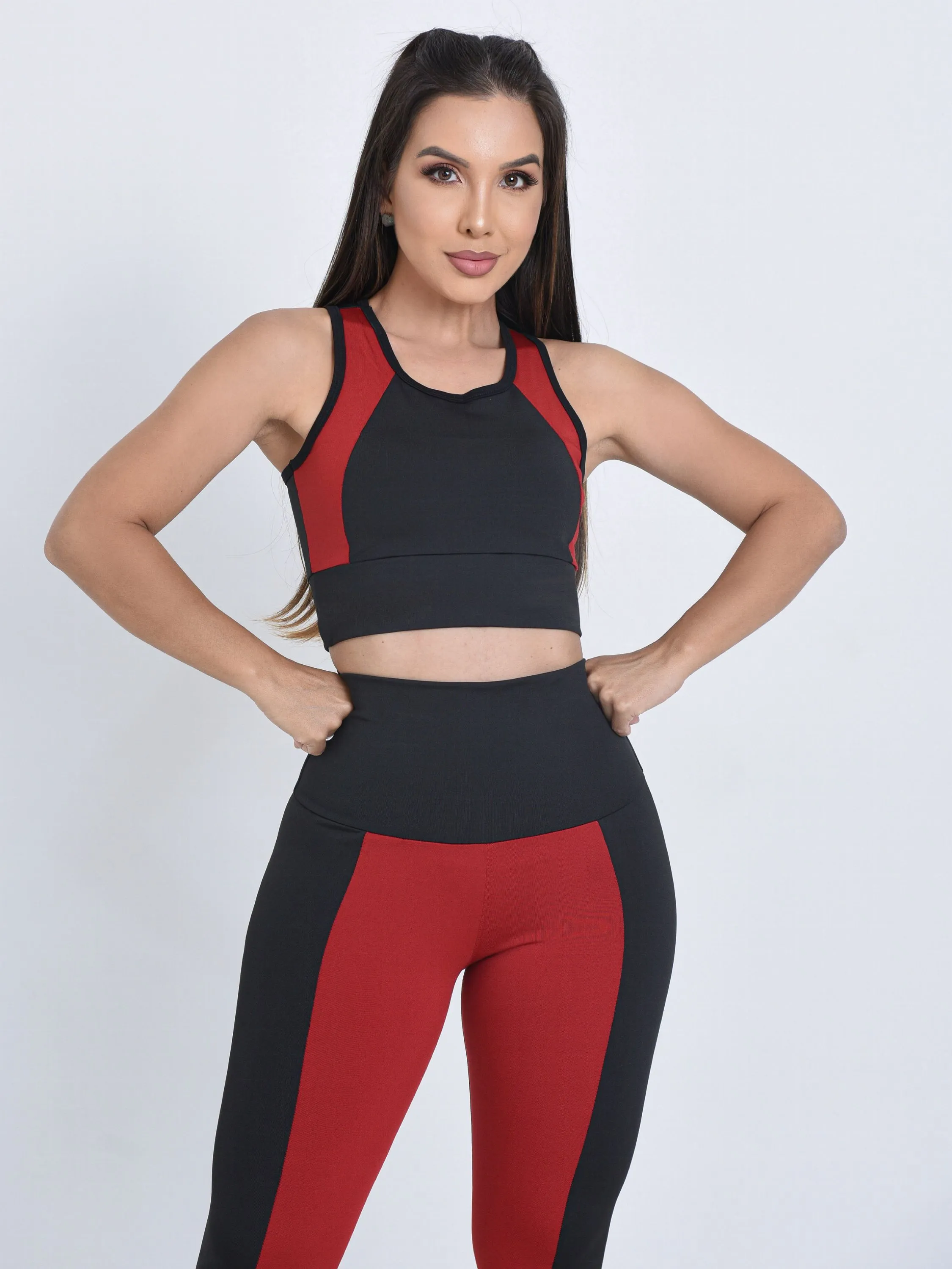 Conjunto fitness feminino de academia calça e top premium