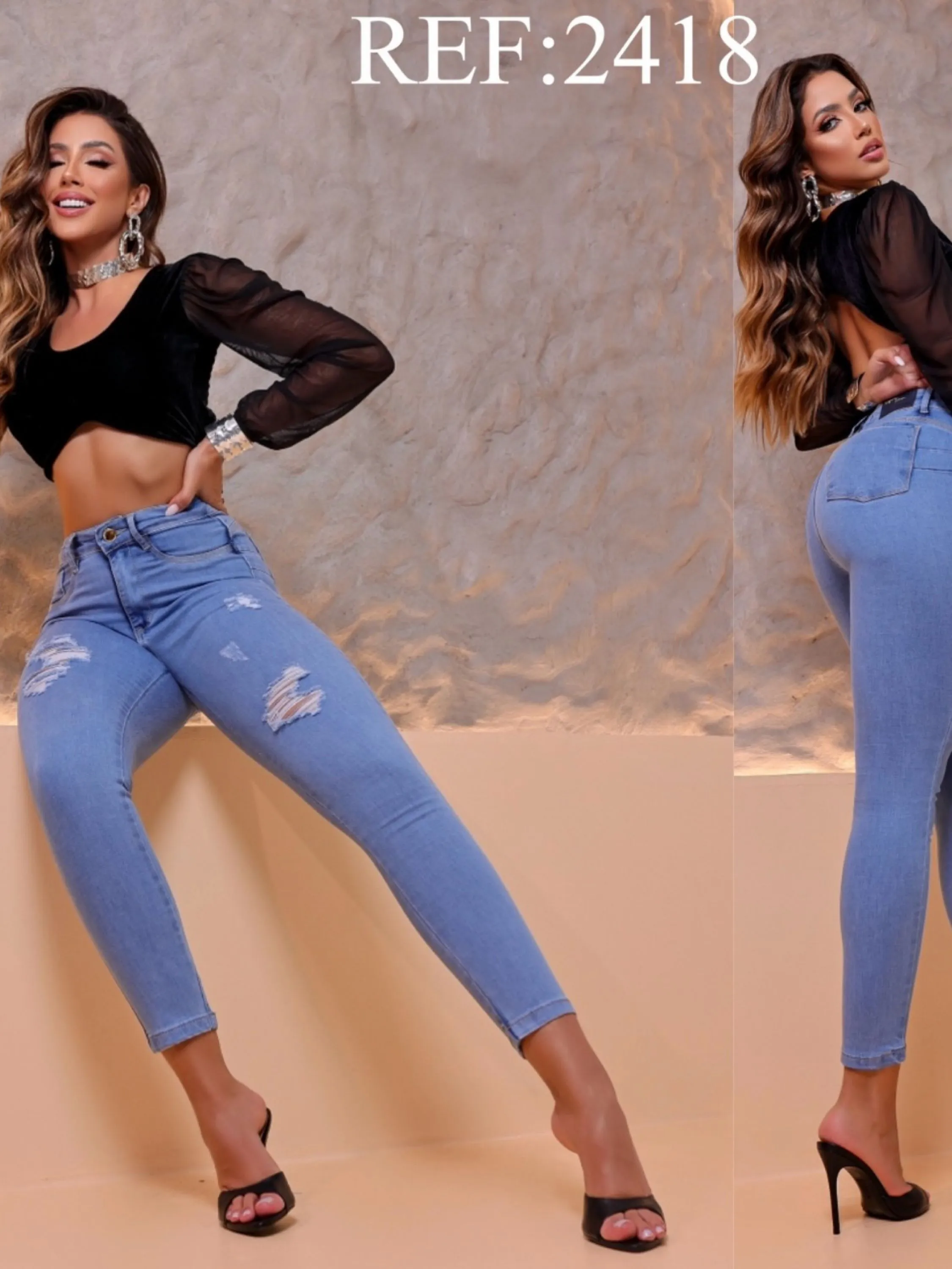 Calça jeans premium social feminina cintura alta luxo