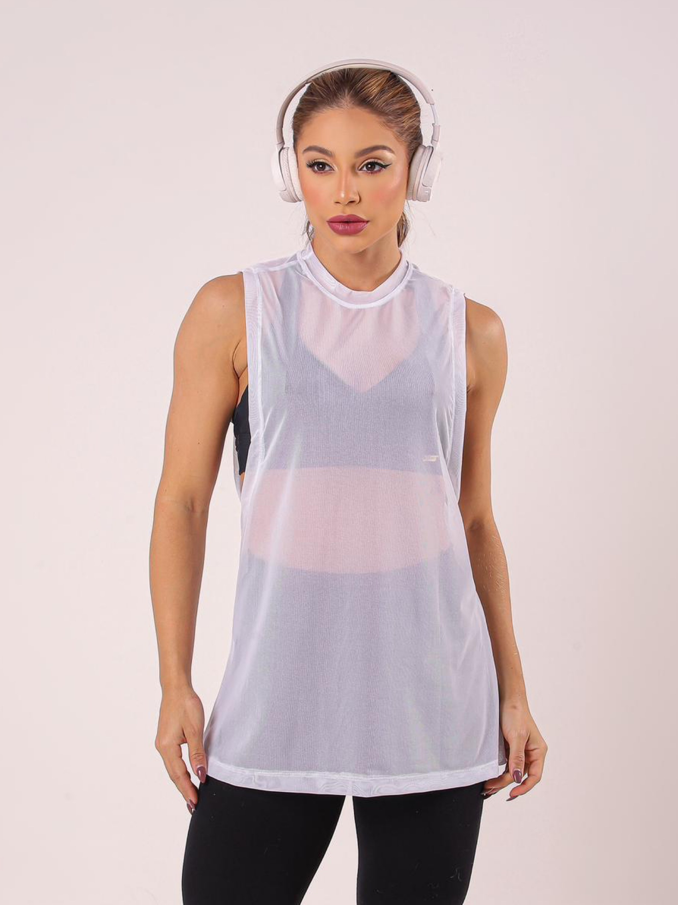 Regata Feminina de Tule Transparente Academia Fitness