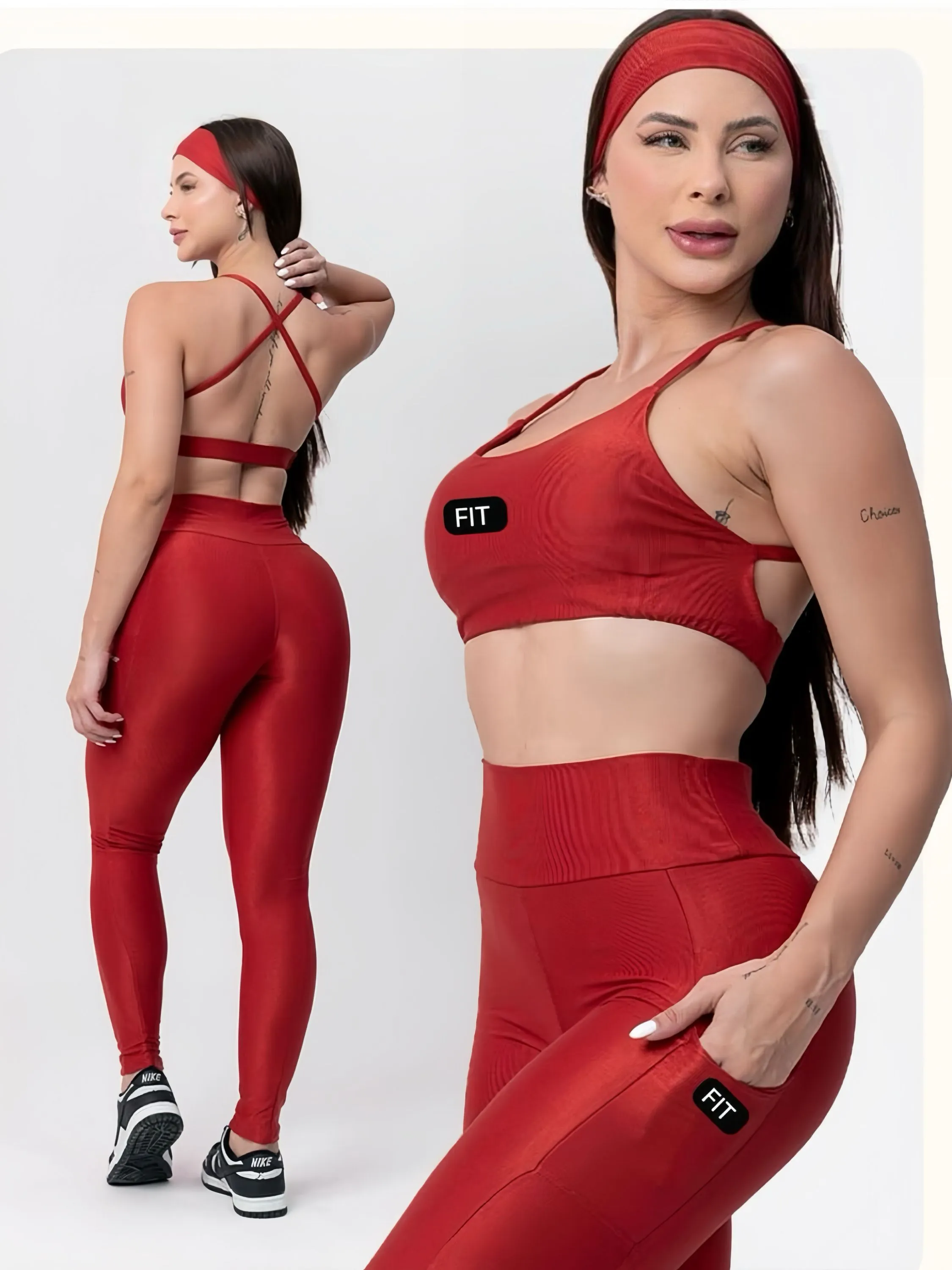 Conjunto fitness feminino com bolso premium fashion