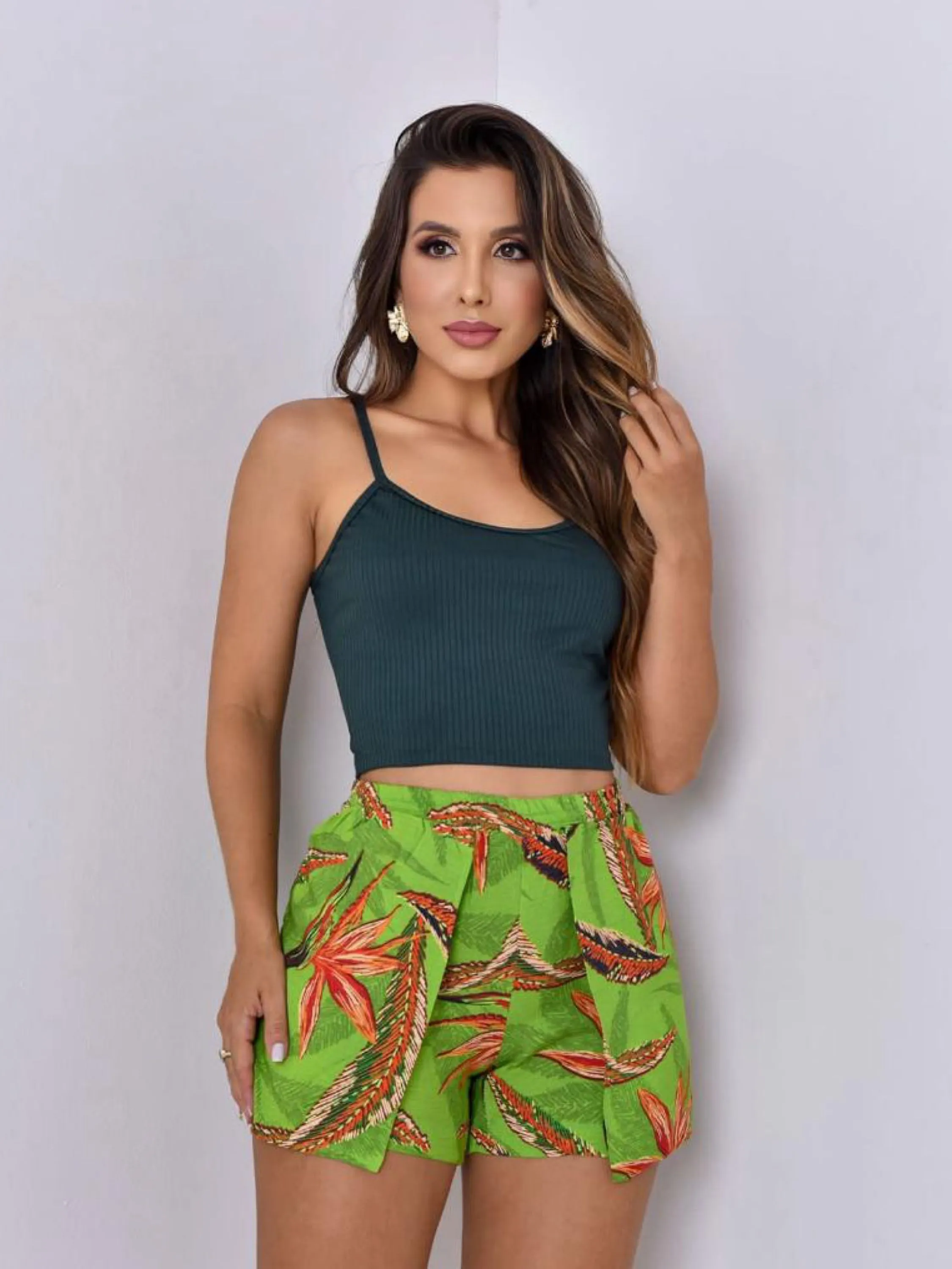 Short feminino avulso moda praia estampado