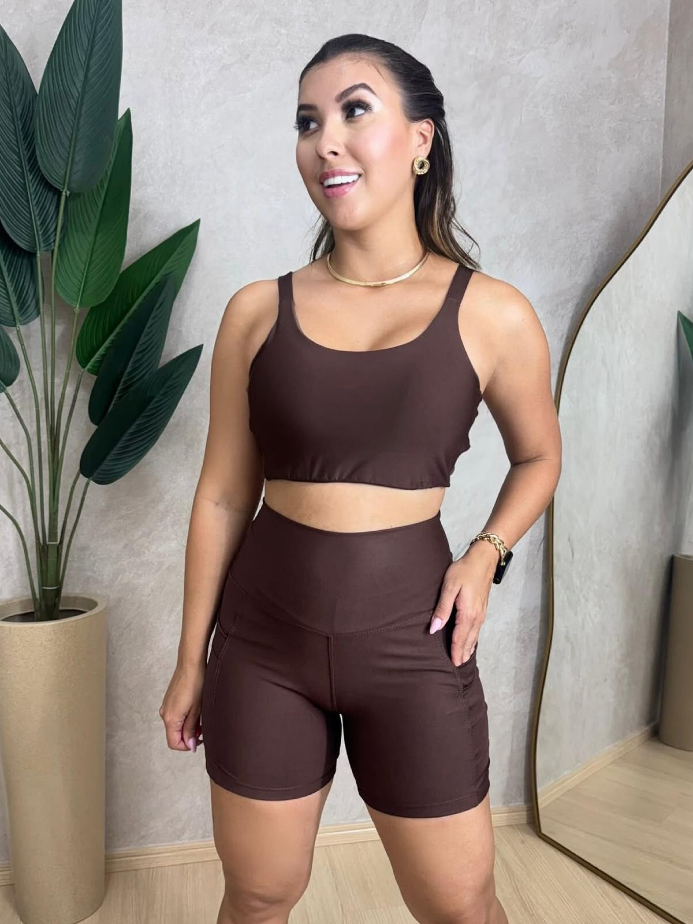 Conjunto Fitness Feminino Short Bolso Power