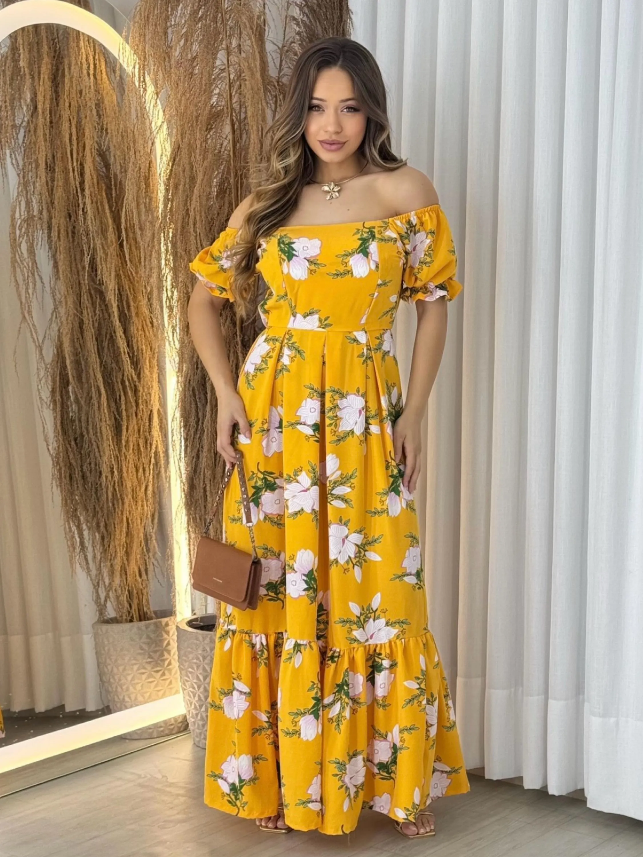 Vestido feminino evangélico longo estampado premium