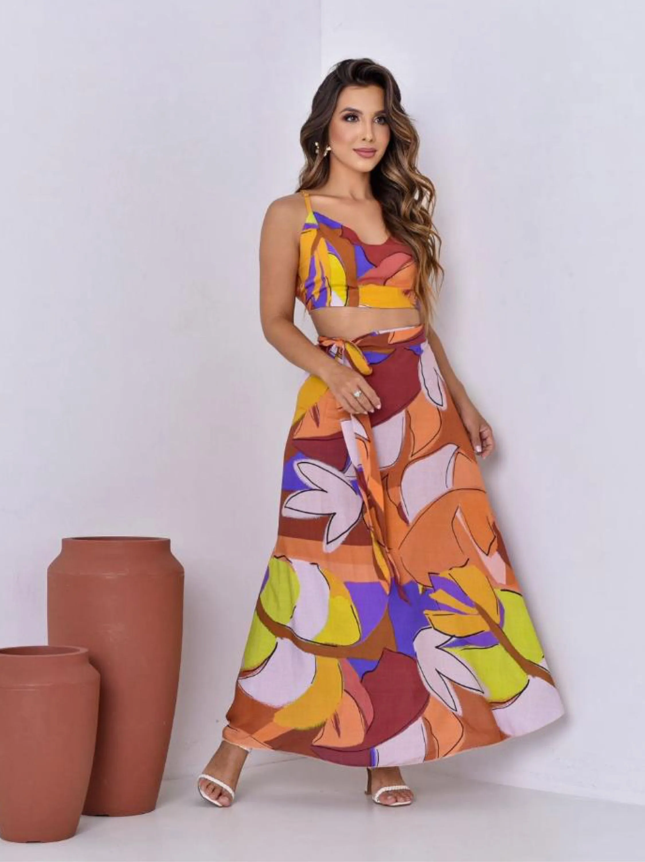 Saia feminina longa avulsa estampada social premium