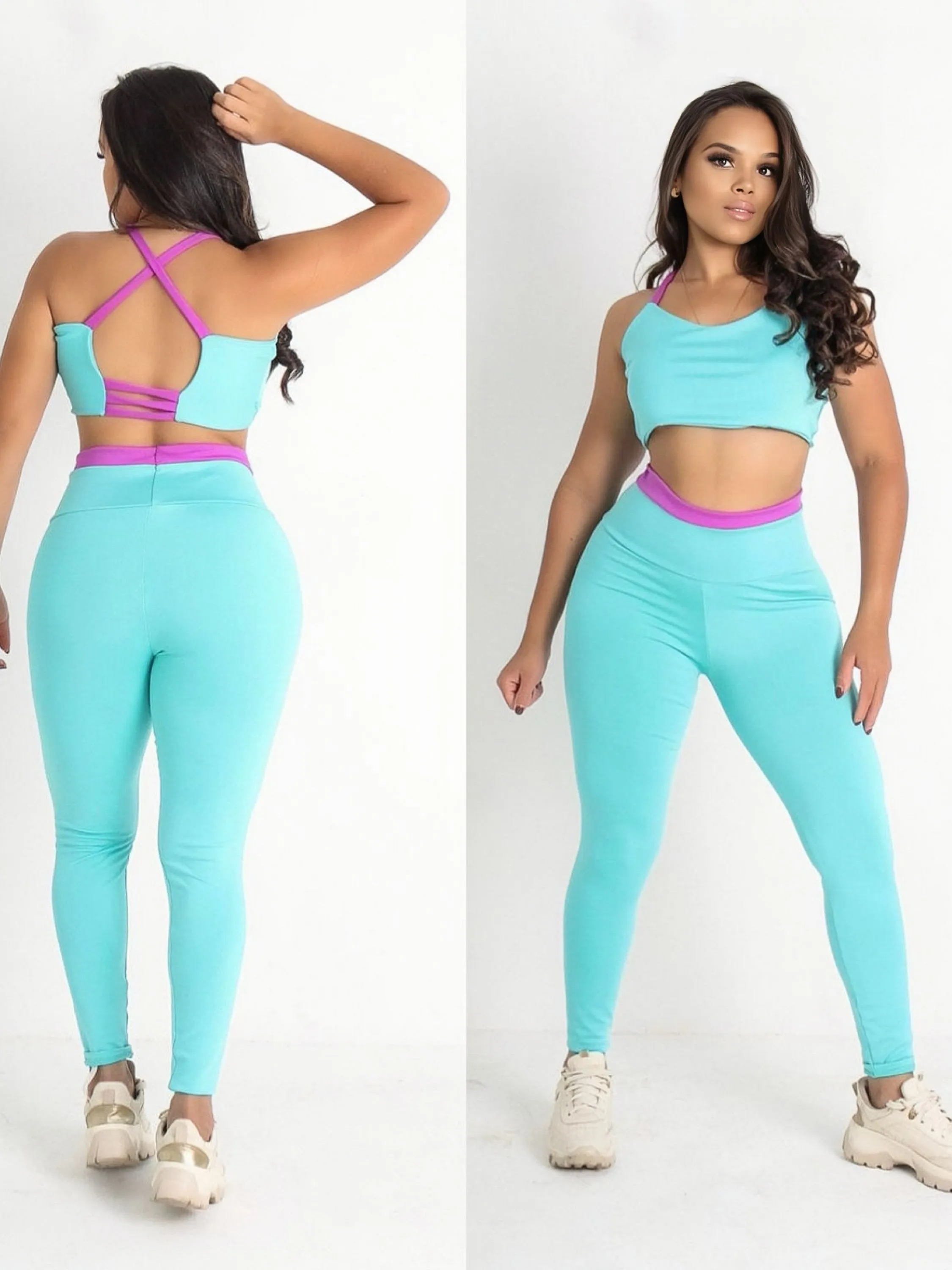 Conjunto fitness calça e top moda de academia fashion