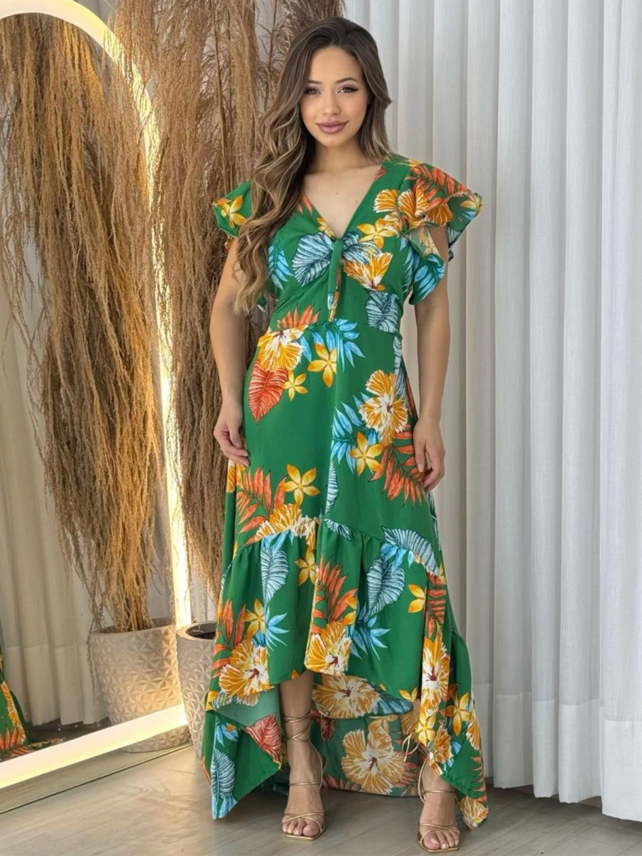 Vestido feminino estampado longo luxo modinha