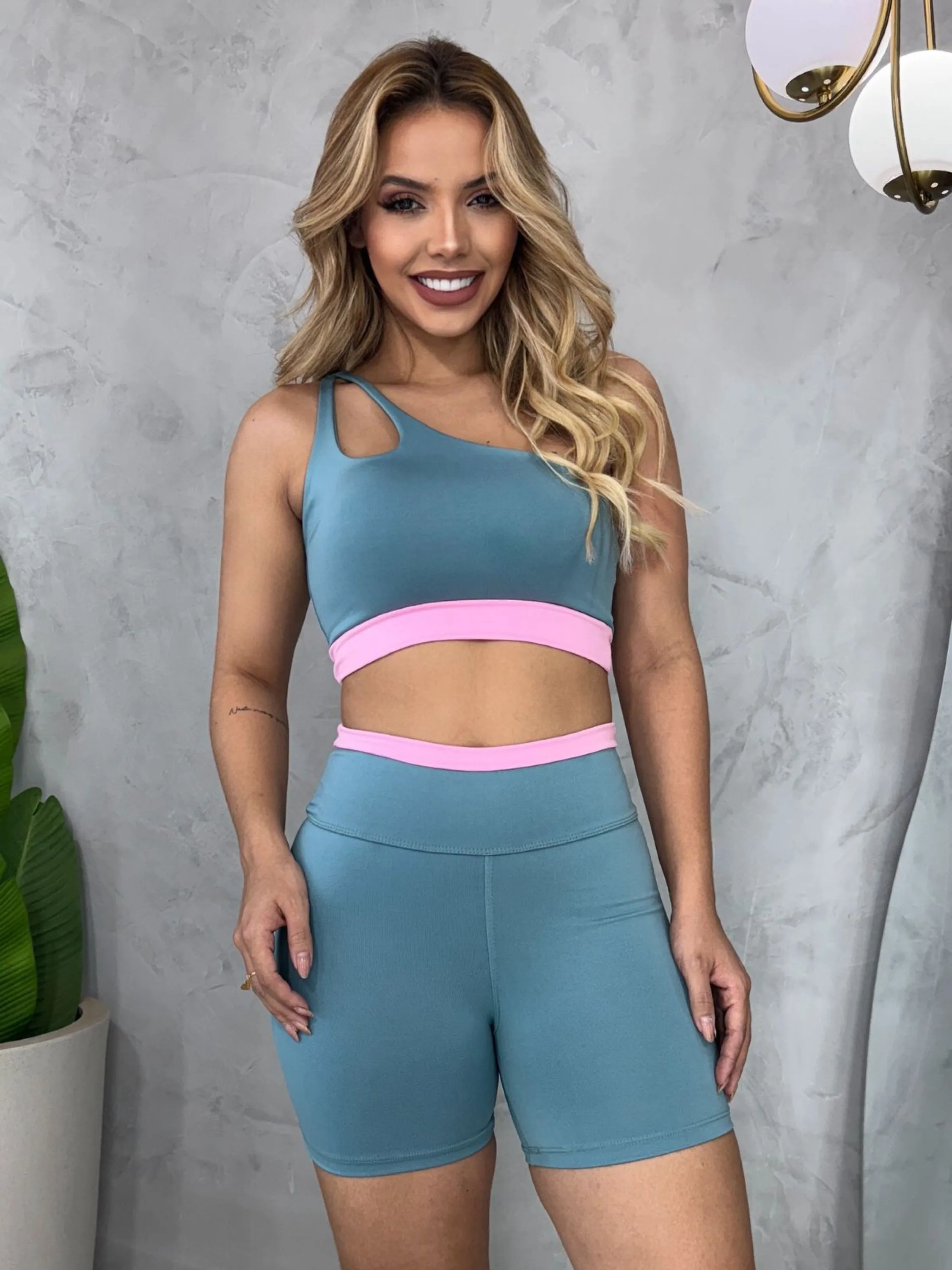 Conjunto fitness short bicolor premium luxo
