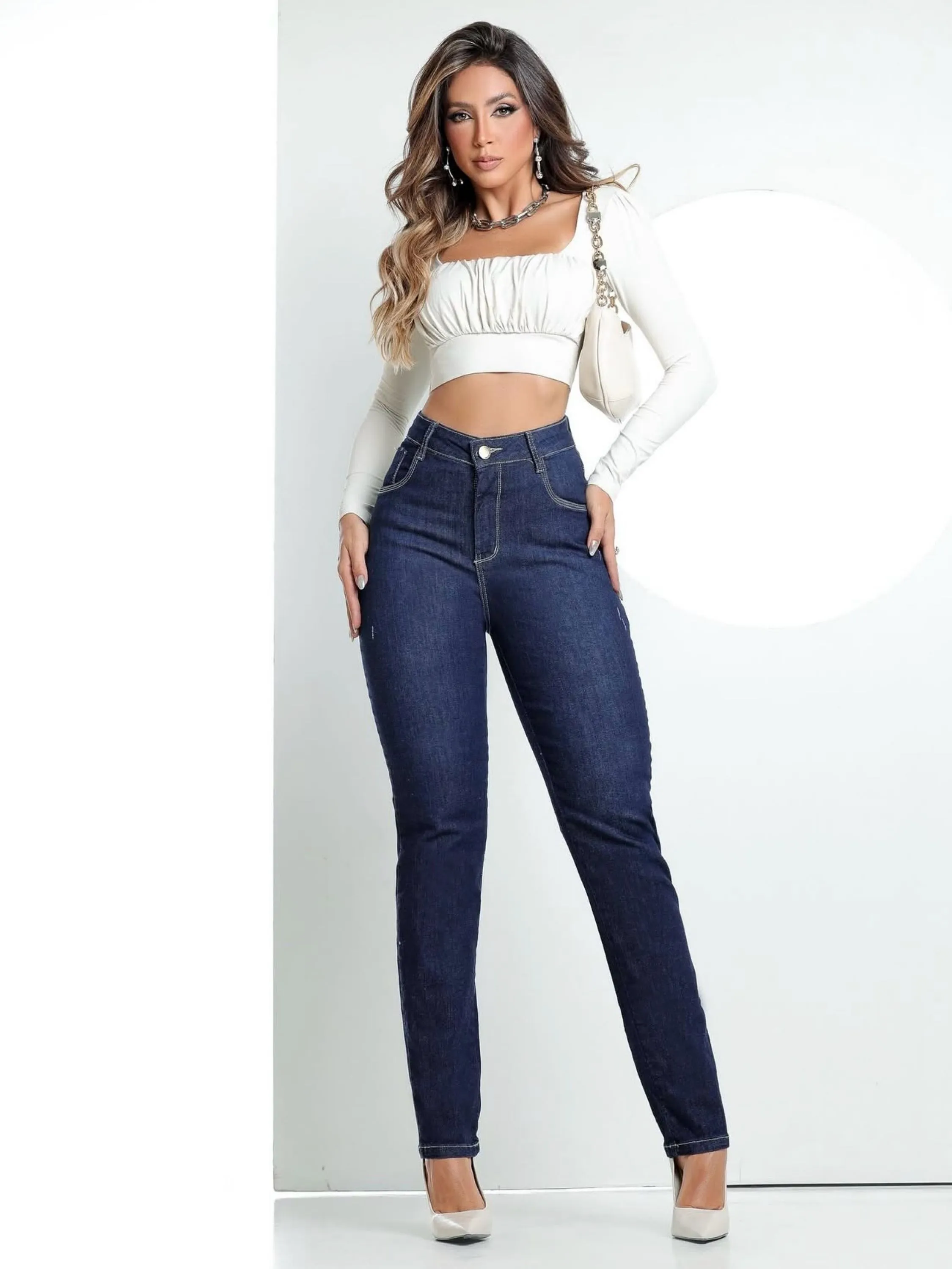 Calça jeans mom feminina cintura alta premium luxo