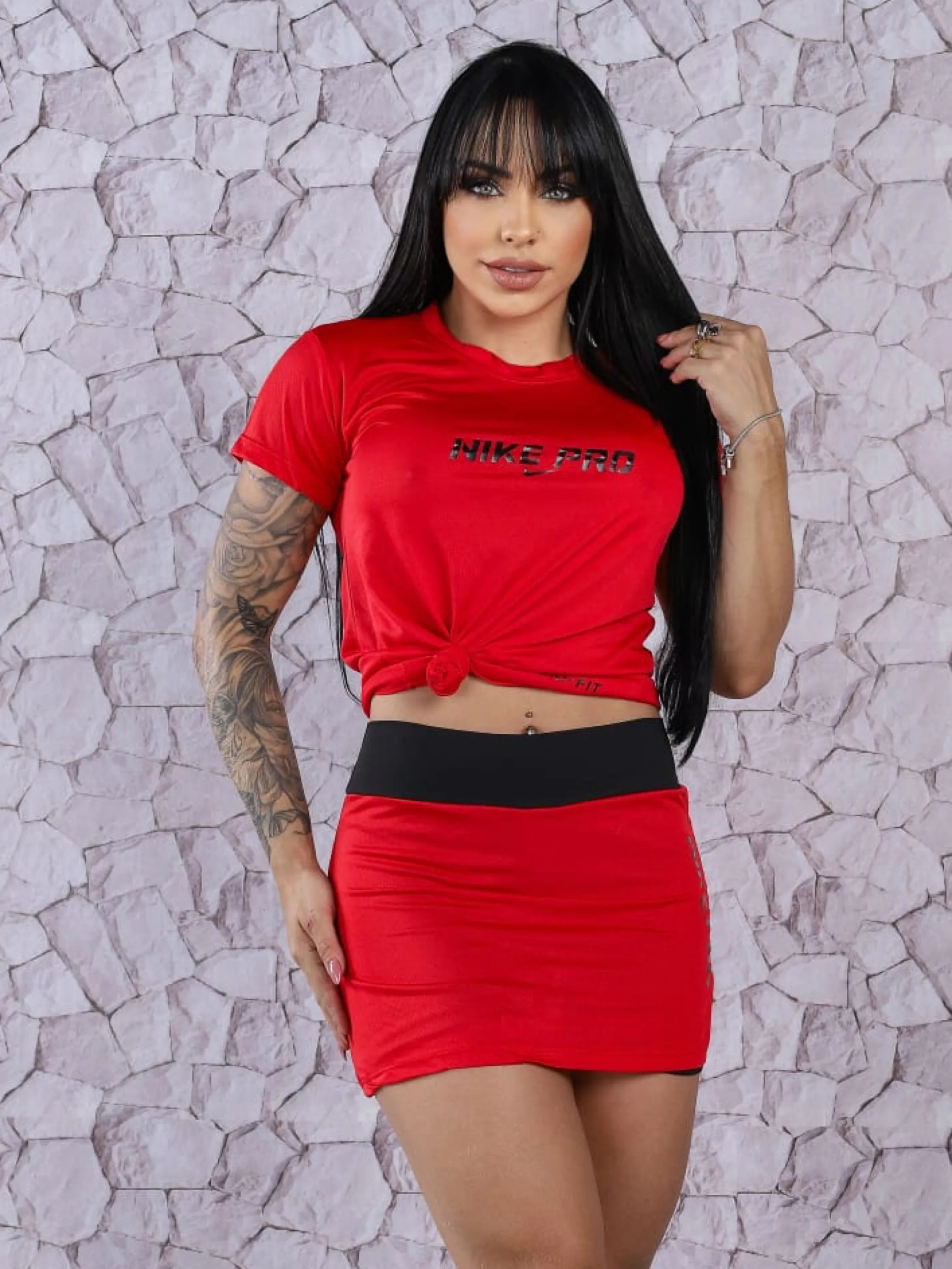 Conjunto fitness feminino short saia e blusa dryfit moda de academia