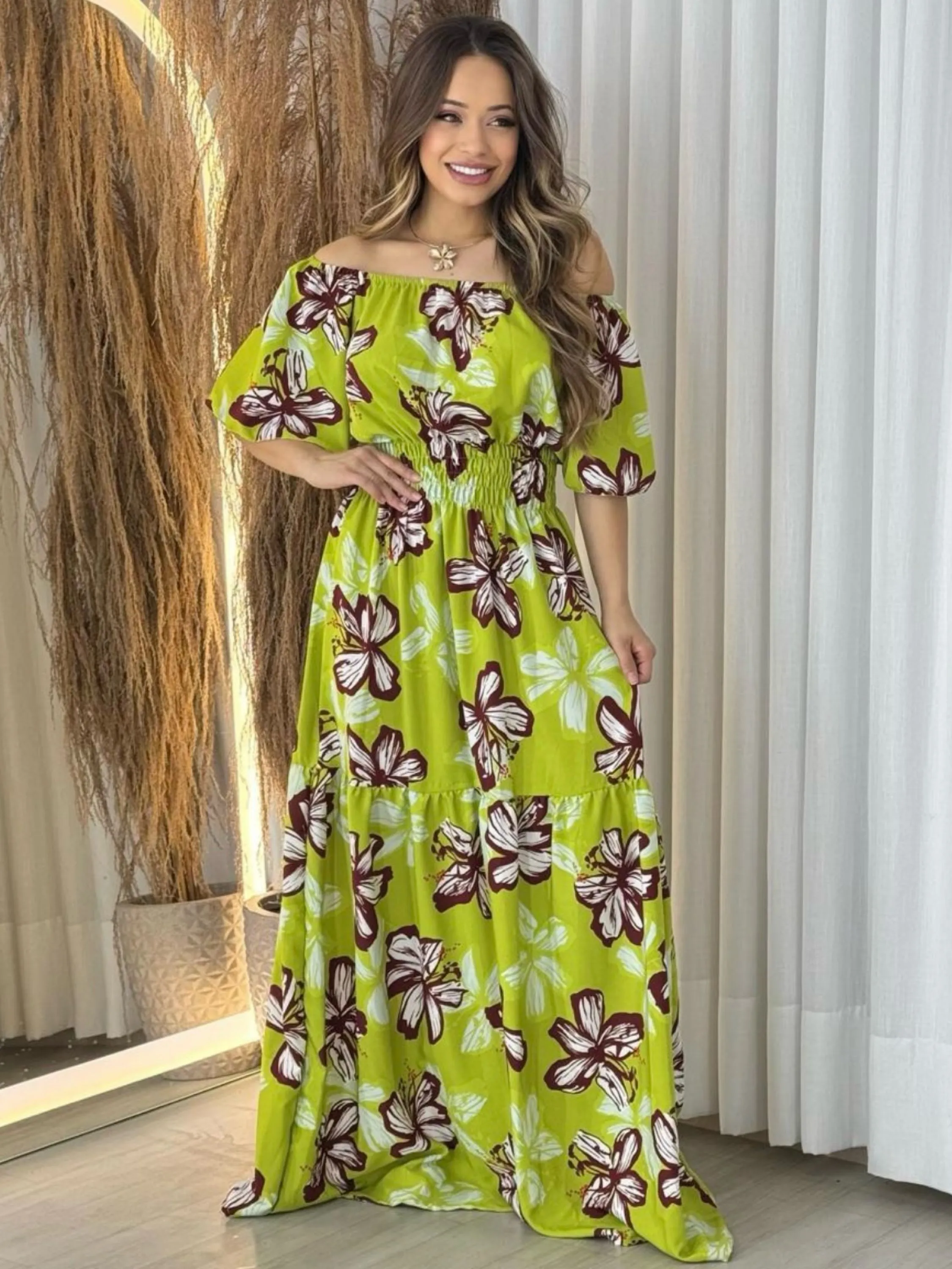 Vestido evangélico longo estampado feminino premium