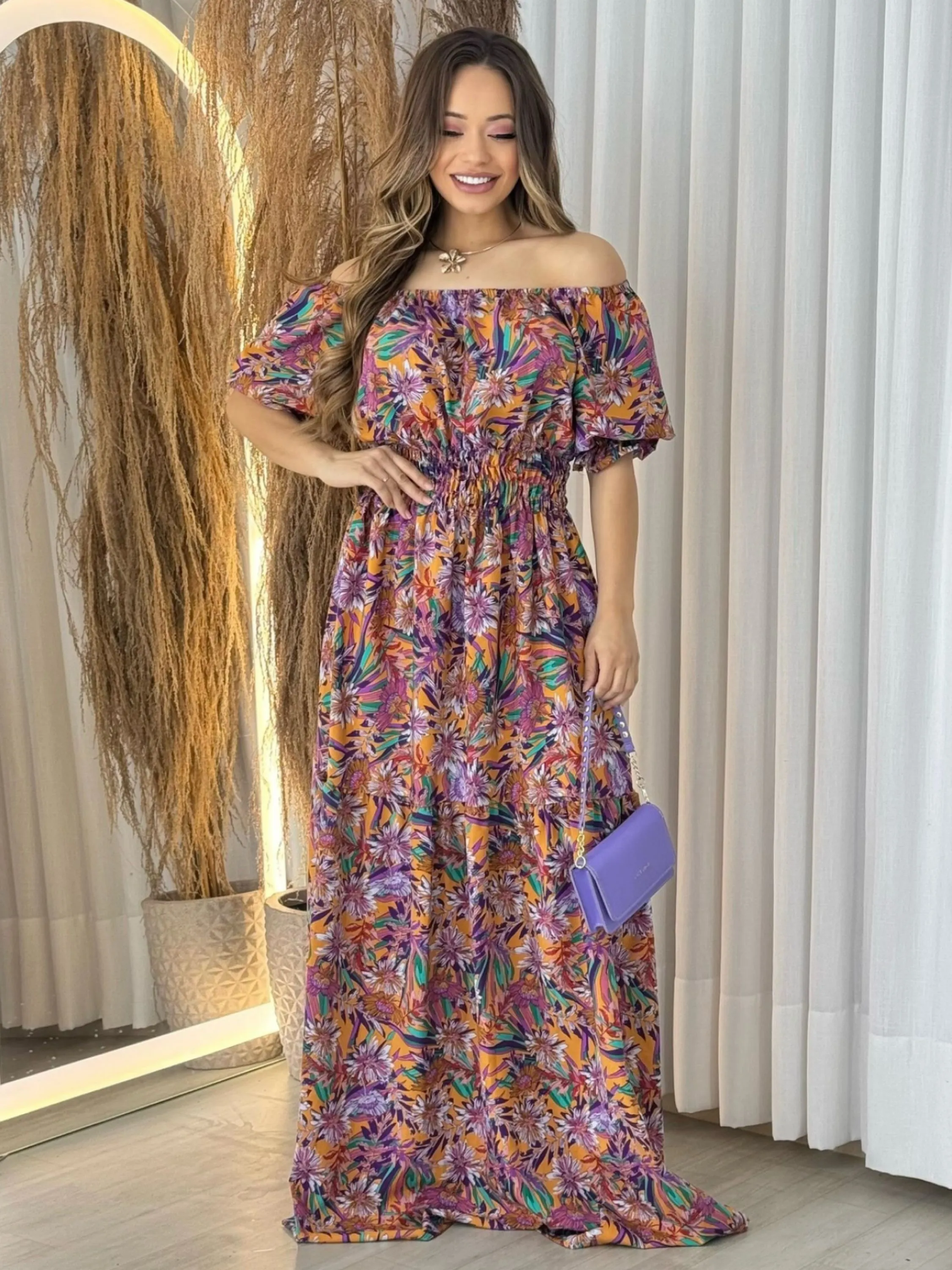 Vestido longo feminino ciganinha estampado fashion
