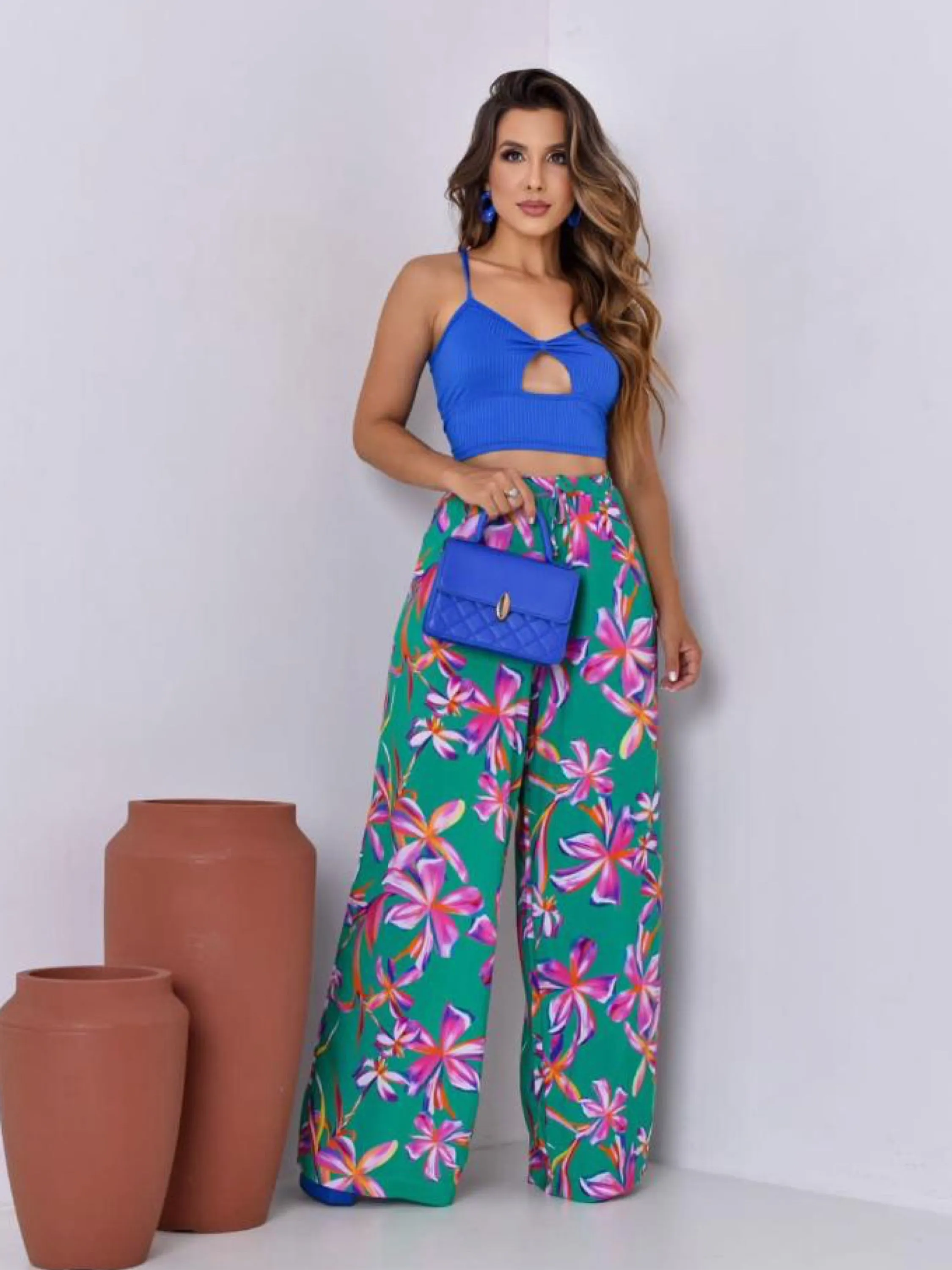 Calça feminina pantalona avulsa estampada evangélica