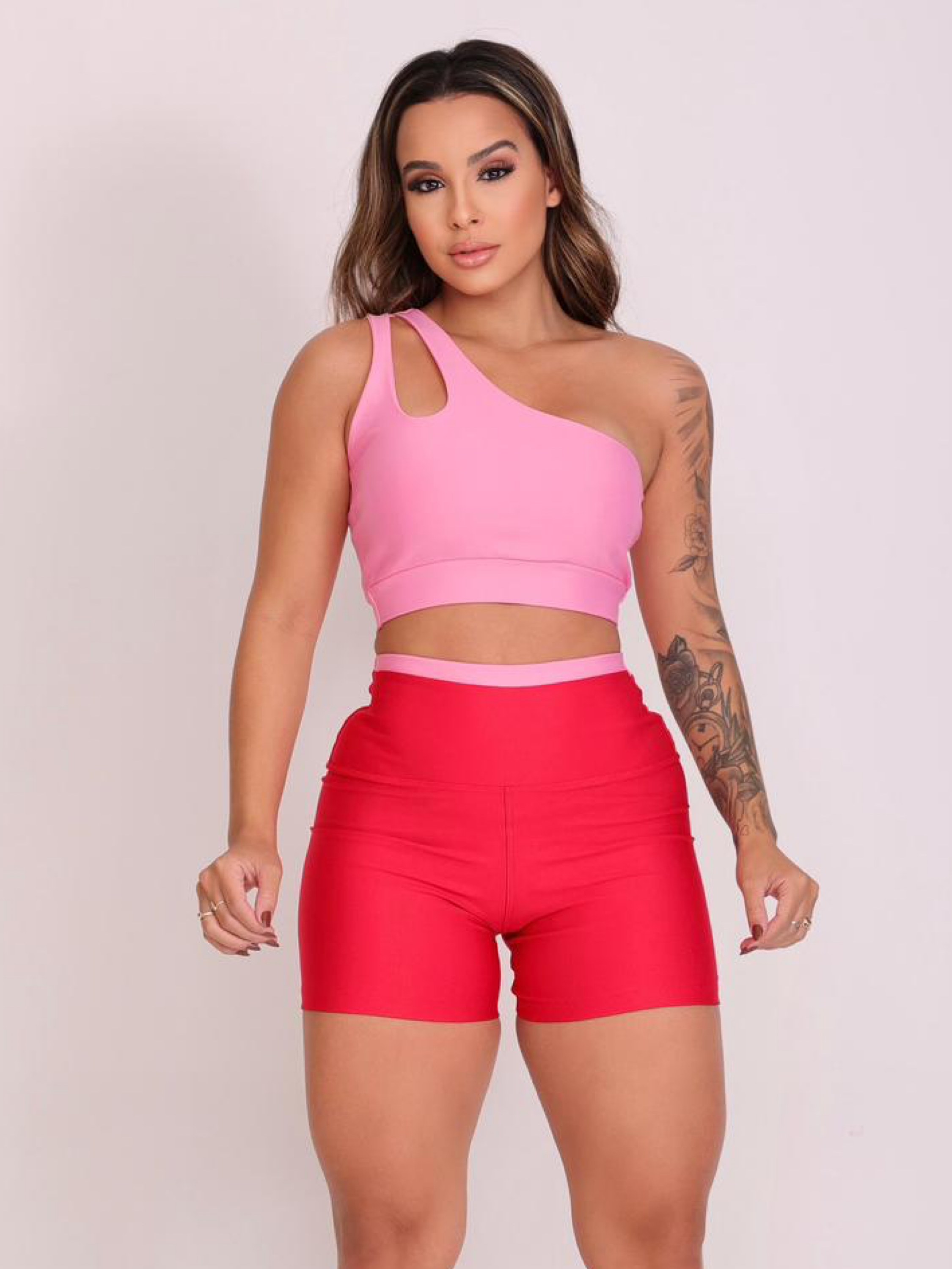 Conjunto Feminino Short Bicolor e Top Mula Manca Fitness