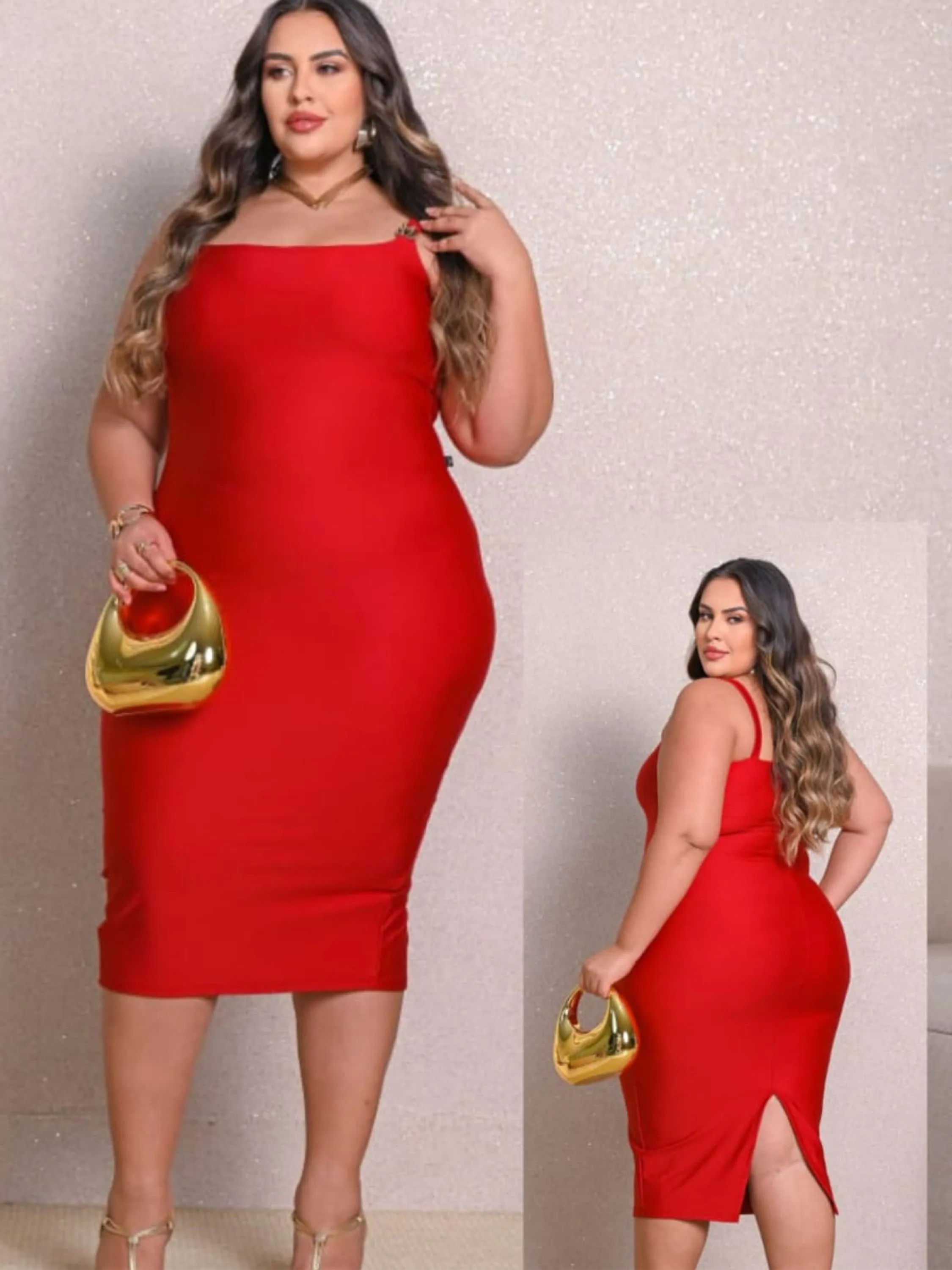 Vestido feminino plus size alcinha com fenda moda balada
