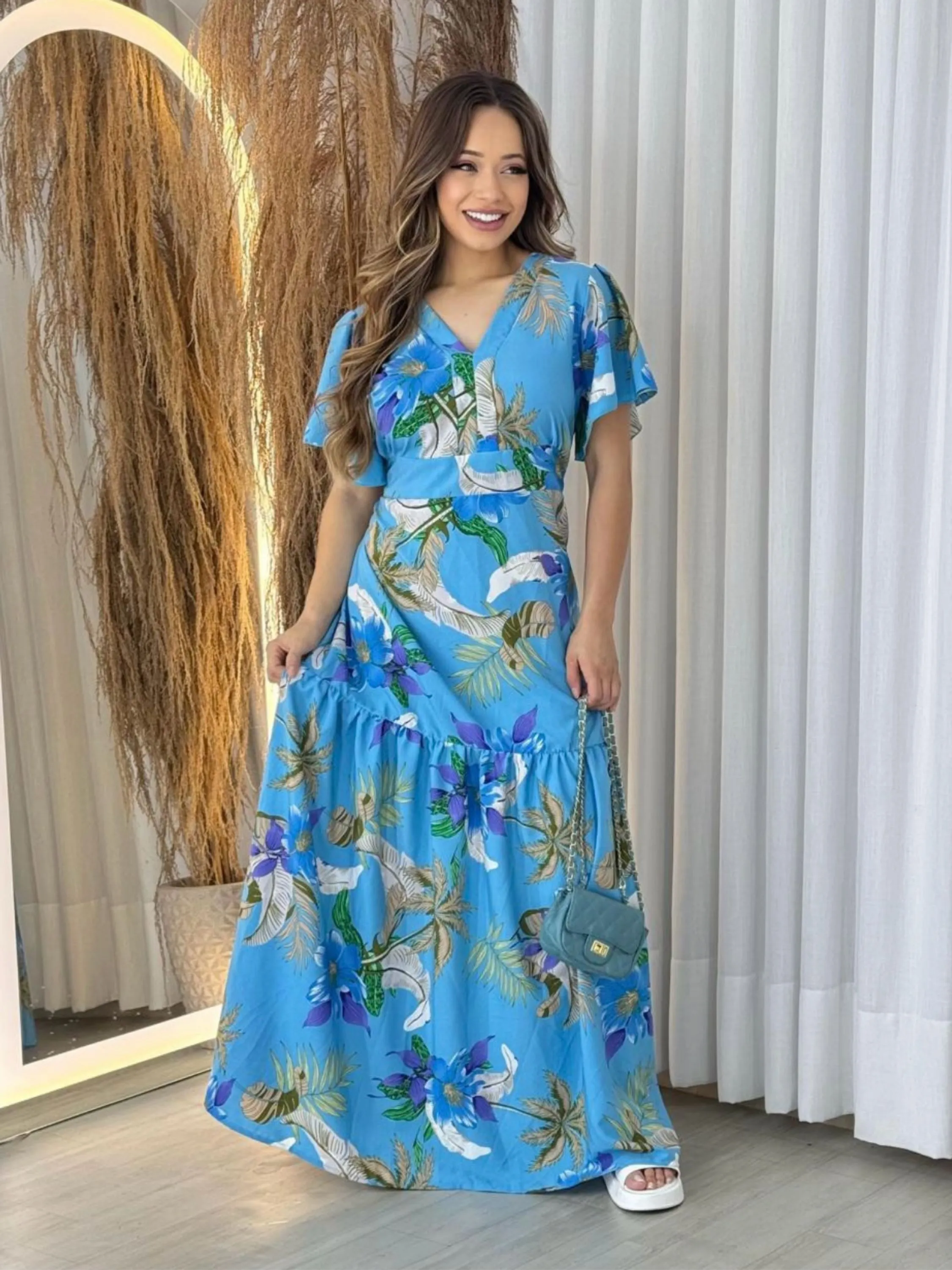 Vestido social moda evangélica estampado modinha
