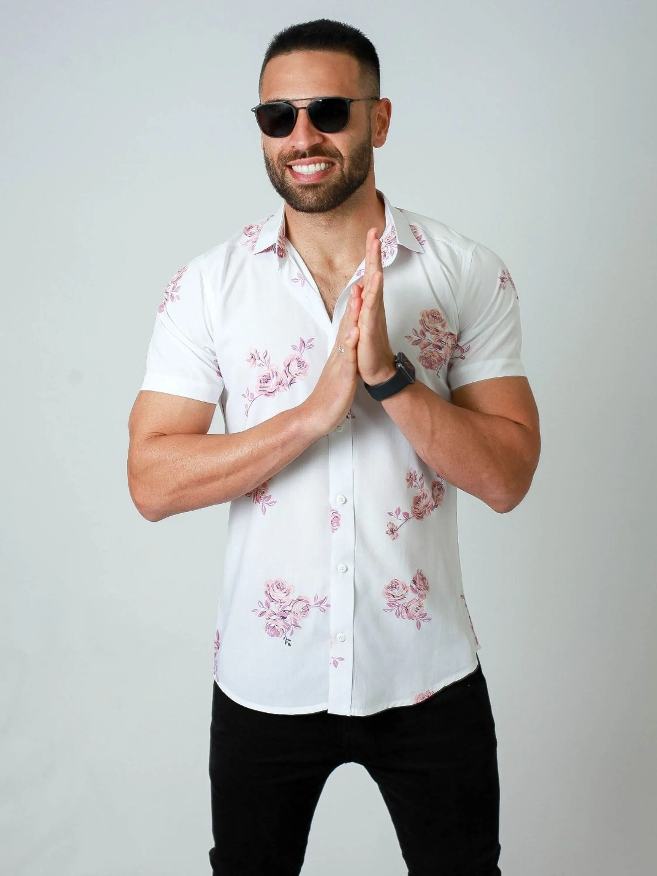 CAMISA SLIM MANGA CURTA VISCOSE ESTAMPADA FLORAL