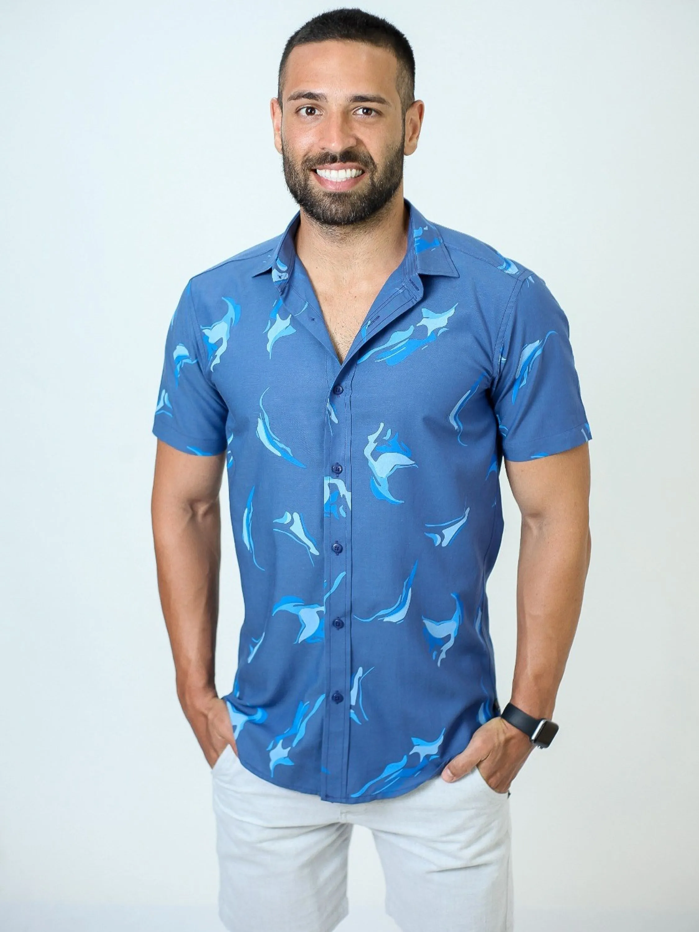 CAMISA SLIM MANGA CURTA VISCOSE ESTAMPADA