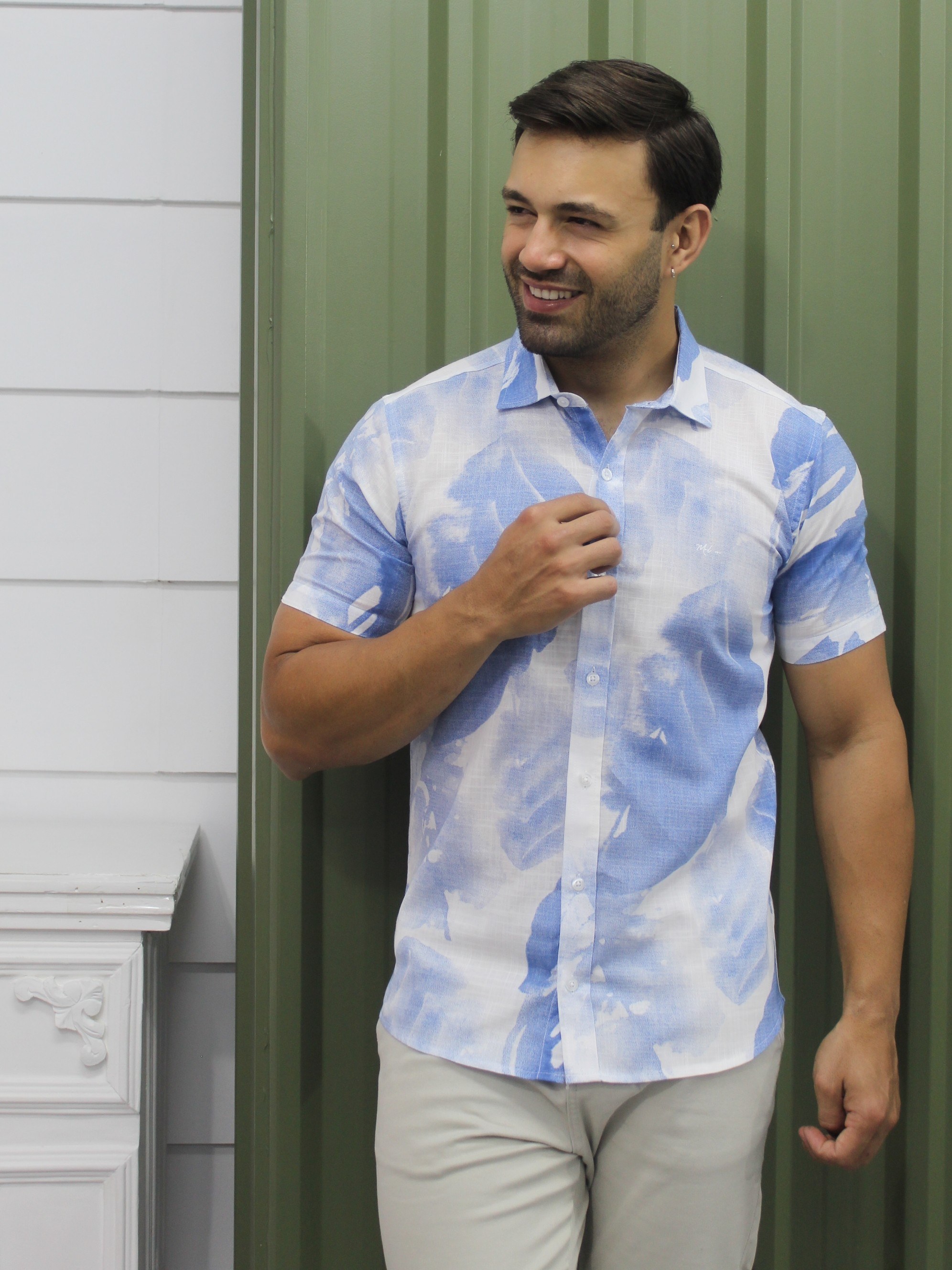 Camisa   Manga Curta Slim Estampada  Tradicional