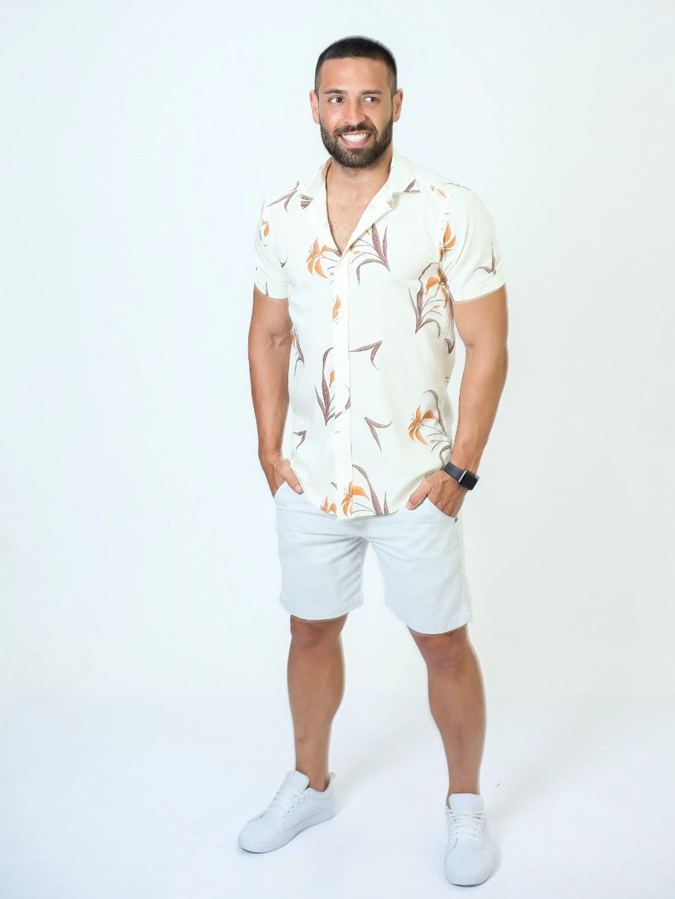 CAMISA SLIM MANGA CURTA VISCOSE ESTAMPADA