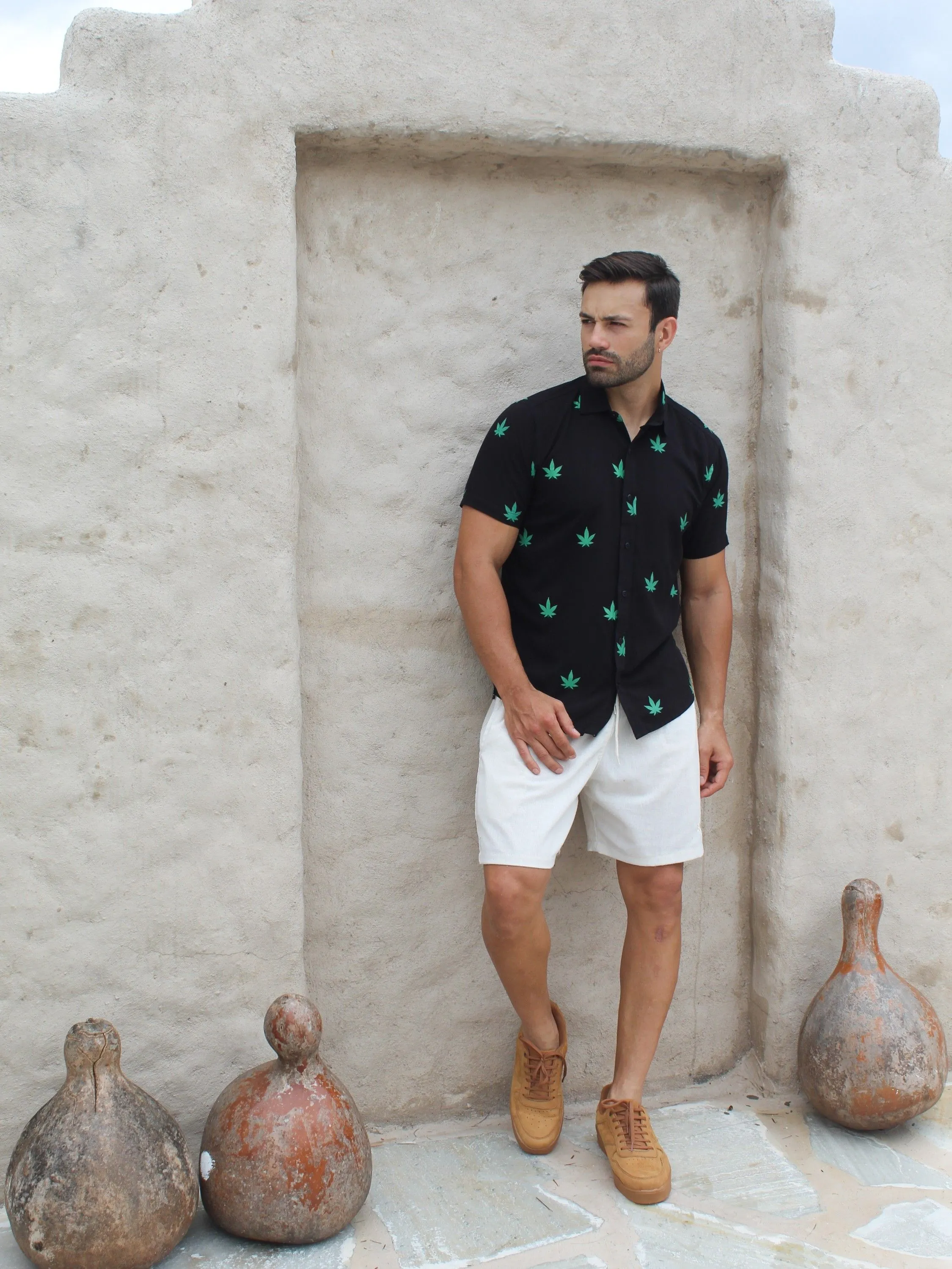 CAMISA SLIM ESTAMPADA VISCOSE  FOLHAGEM TROPICAL