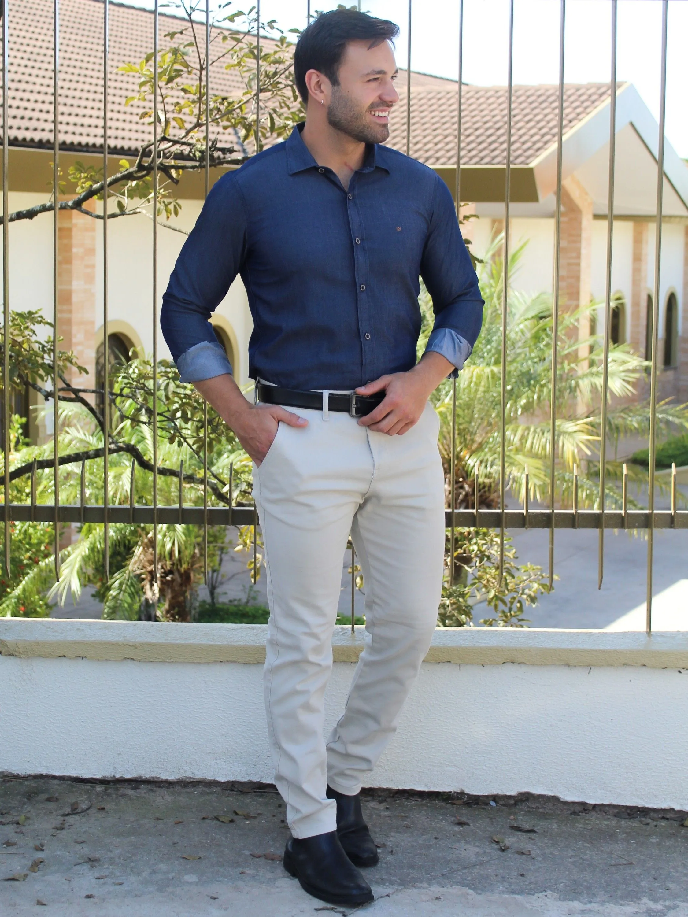CAMISA MASCULINA SLIM MANGA LONGA VISCOSE JEANS