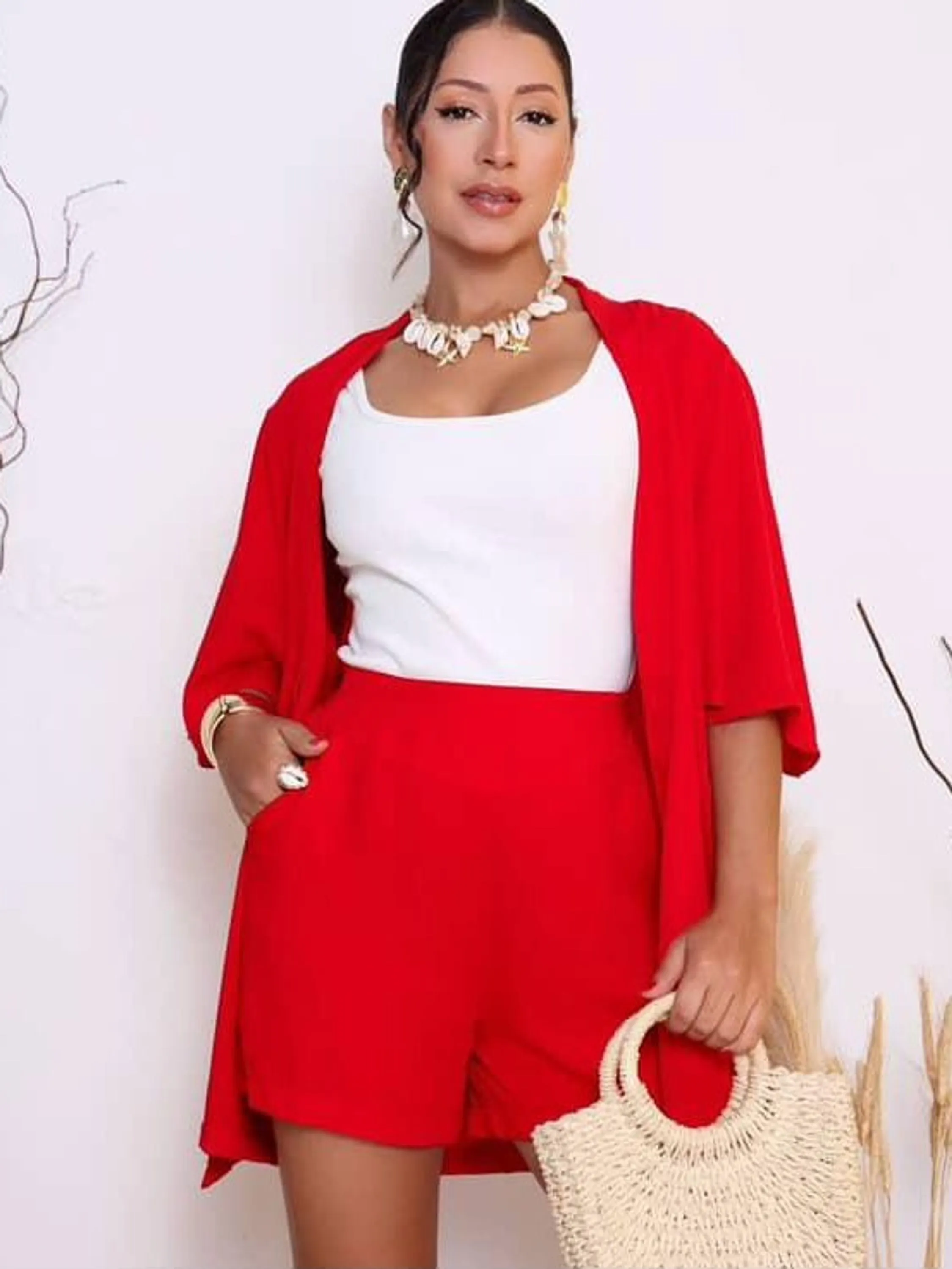 Conjunto kimono feminino nova coleção de verão