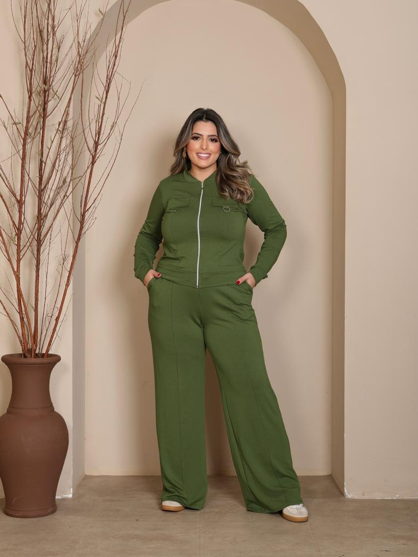 Conjunto Feminino Plus Size Moletinho Pantalona G1 G2 G3