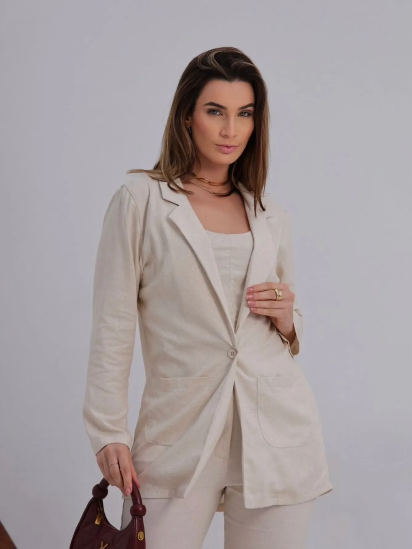 Blazer Feminino Linho com Elastano Elegante