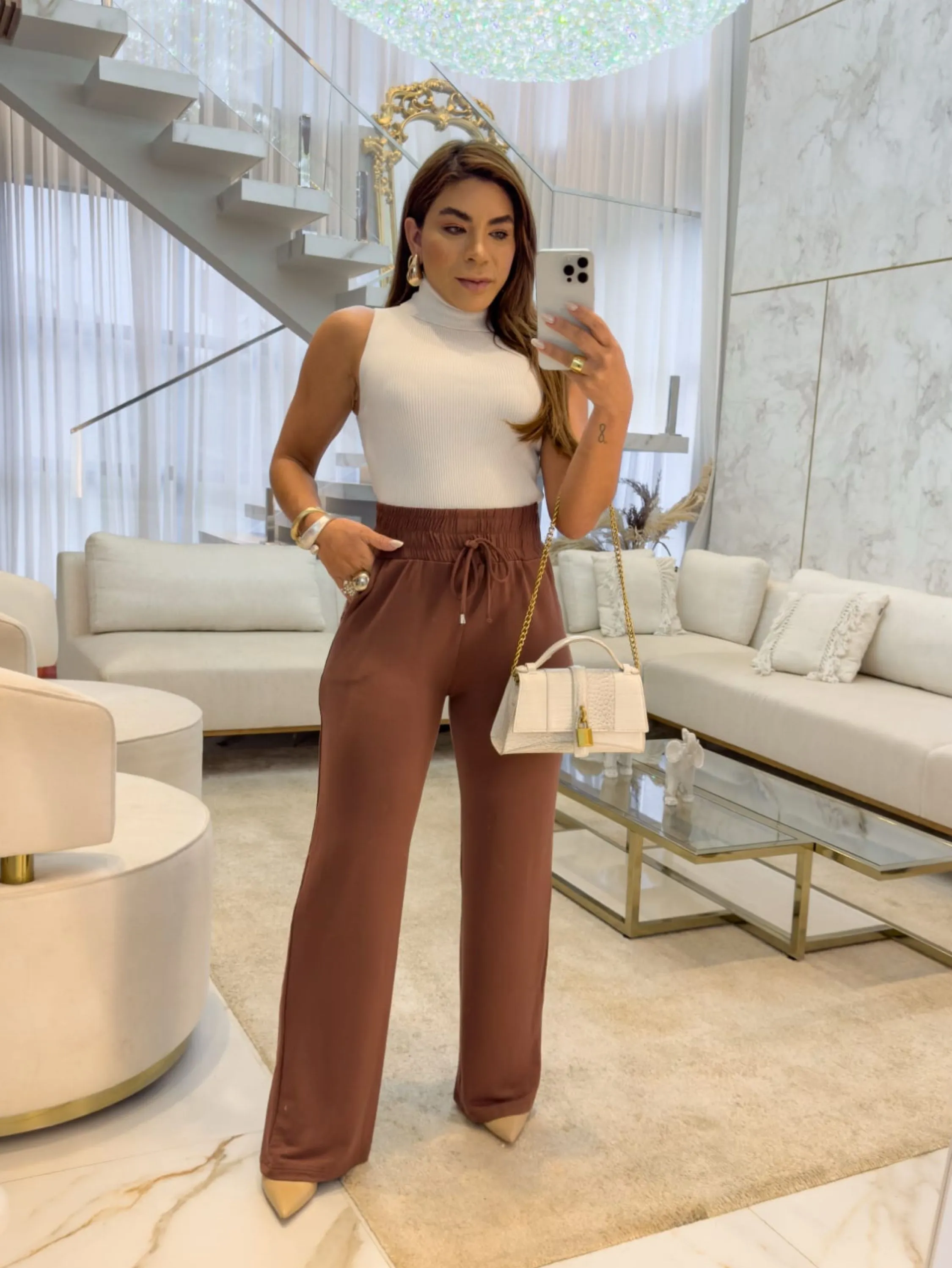 Calça Pantalona Moletinho Cos Alto