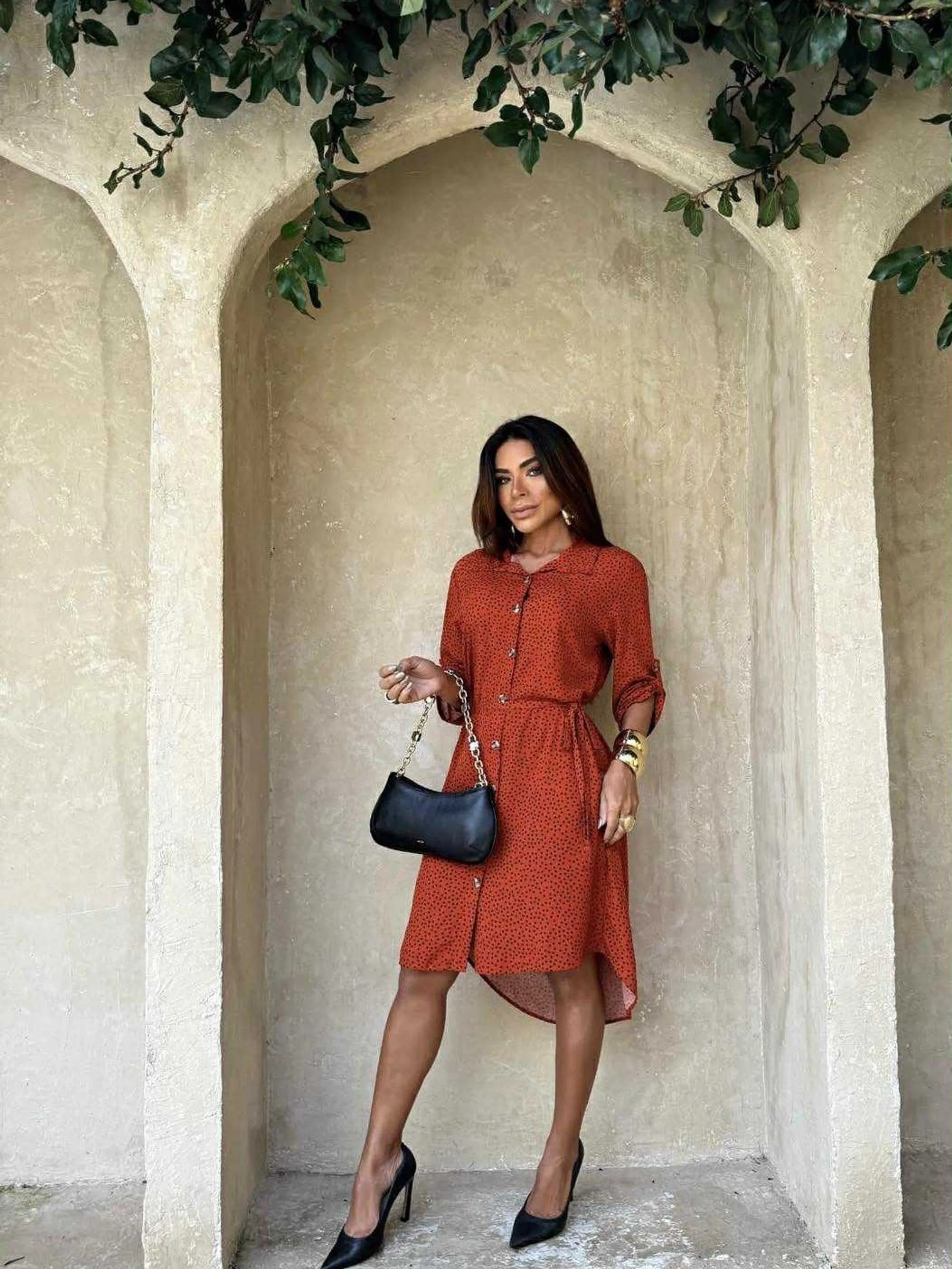 Chamise estampa poá manga 3/4