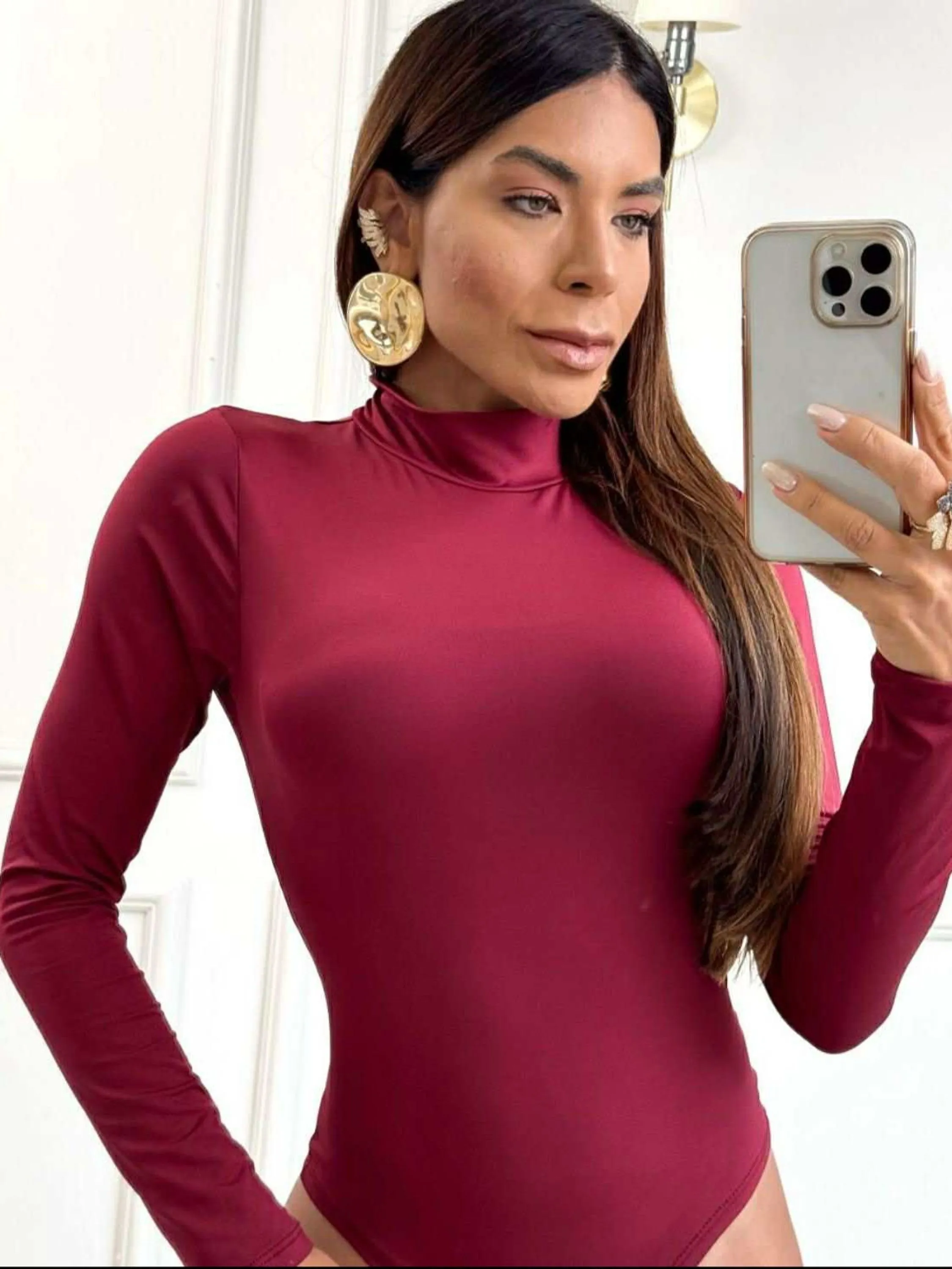 Body manga longa gola alta